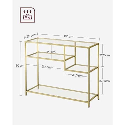 Konzolni stol od kaljenog stakla s metalnim okvirom, 35 x 100 x 80 cm, zlatni | VASAGLE-vitahome.hr