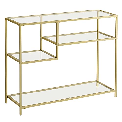 Konzolni stol od kaljenog stakla s metalnim okvirom, 35 x 100 x 80 cm, zlatni | VASAGLE-vitahome.hr