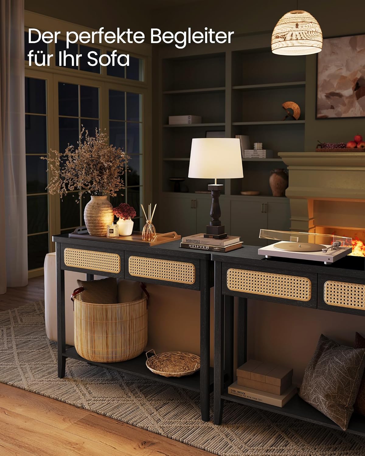 Konzolni stol s 2 ladice, 100 x 30 x 80 cm, crne boje