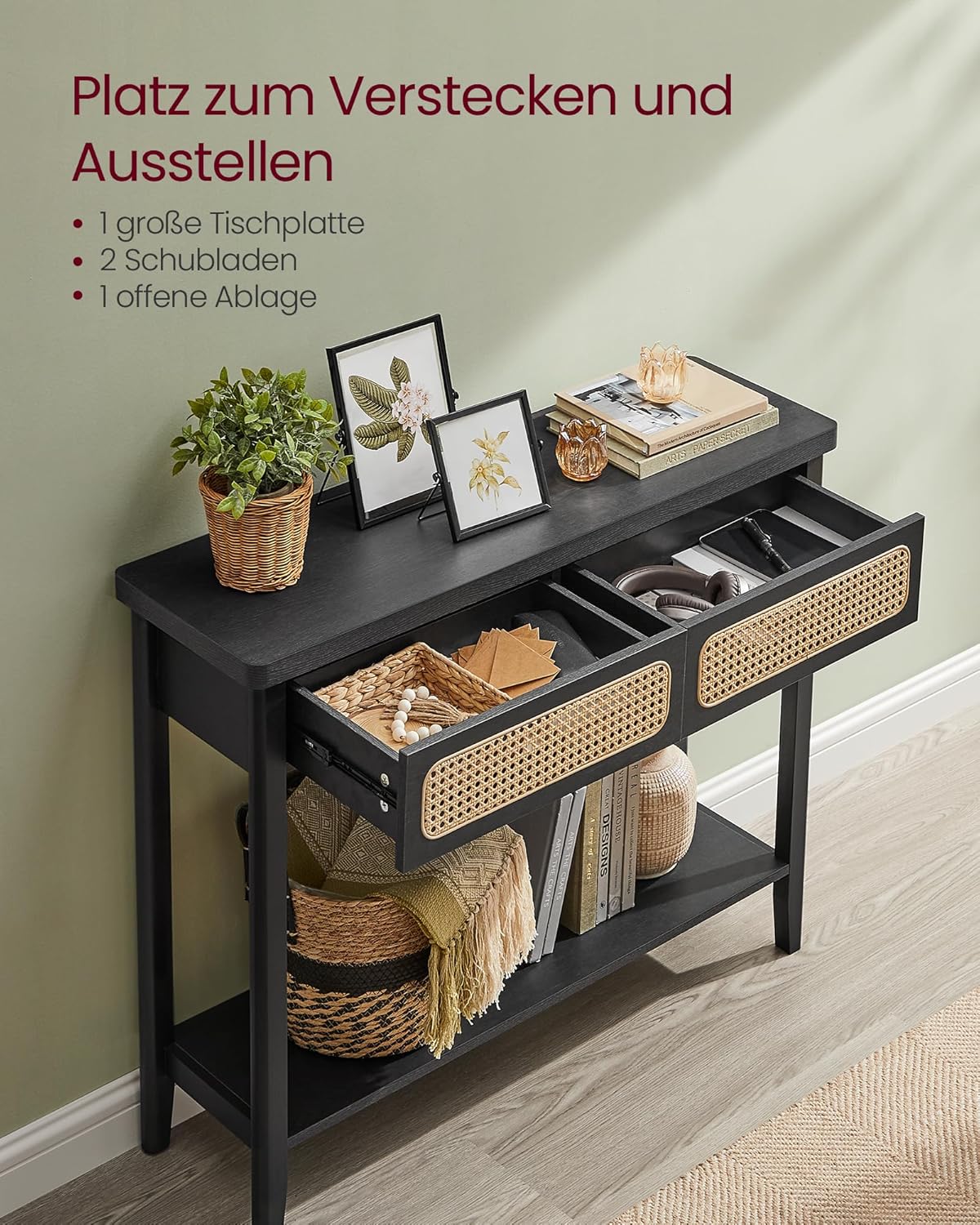 Konzolni stol s 2 ladice, 100 x 30 x 80 cm, crne boje