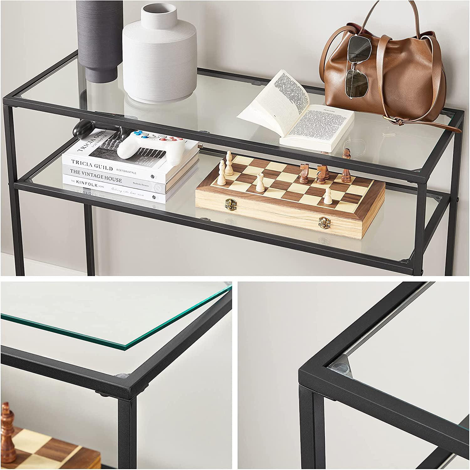 Konzolni stol s 2 police 100 x 80 x 35 cm, kaljeno staklo, polica za odlaganje, metalni okvir | Vasagle-vitahome.hr