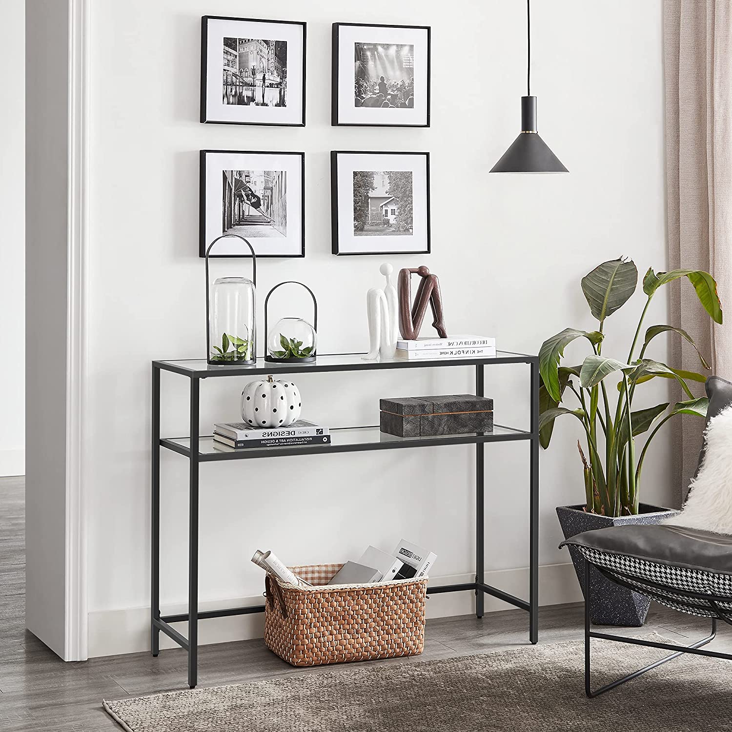 Konzolni stol s 2 police 100 x 80 x 35 cm, kaljeno staklo, polica za odlaganje, metalni okvir | Vasagle-vitahome.hr