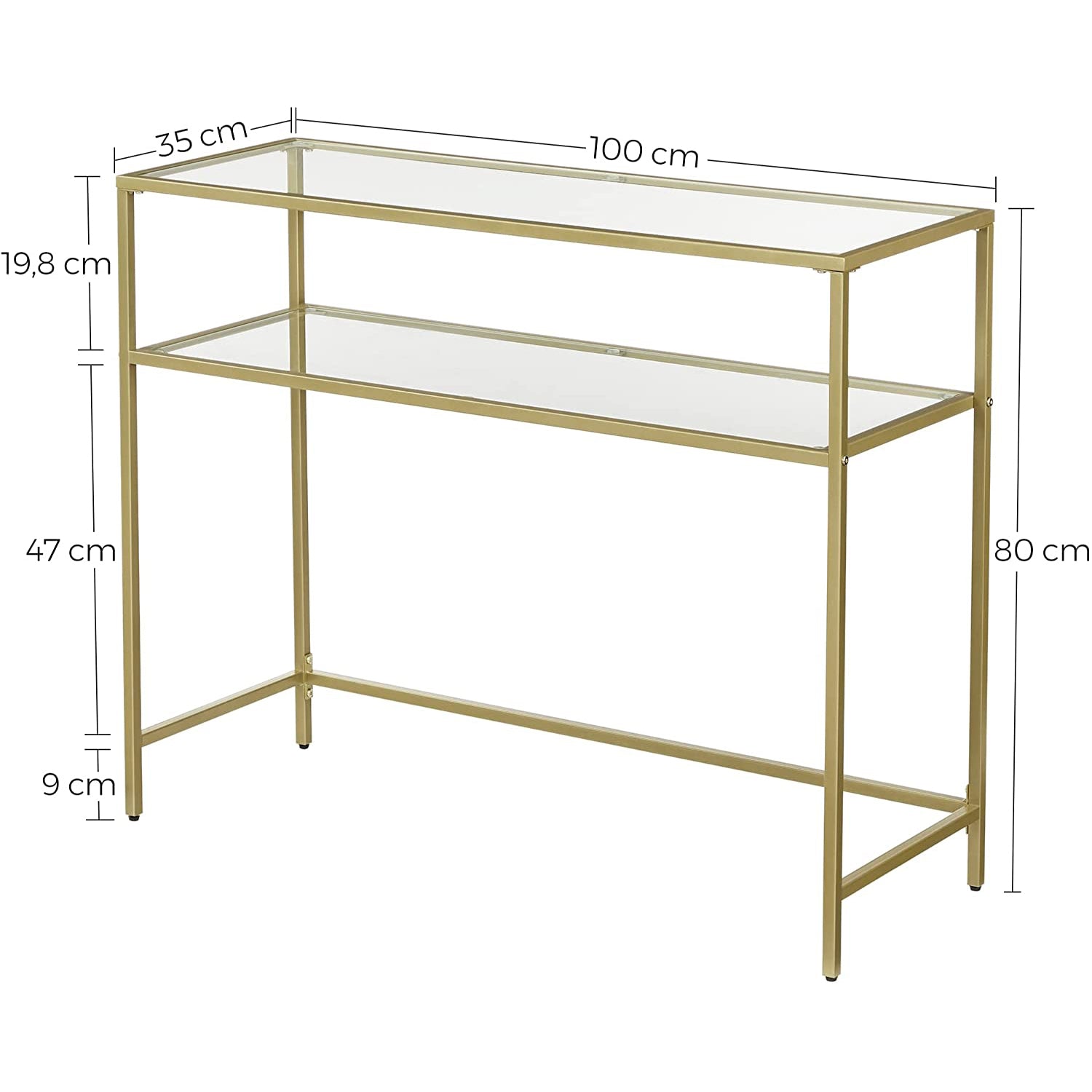 Konzolni stol, stol od kaljenog stakla, 100 x 80 x 35 cm, zlatna boja | Vasagle-vitahome.hr