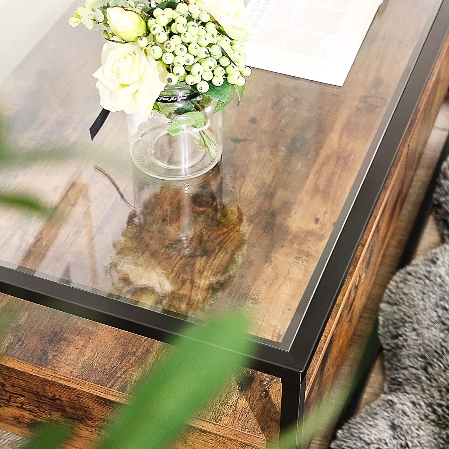 konzolni stol, stol od kaljenog stakla s 2 ladice, 100 x 40 x 80 cm rustikalno smeđa | Vasagle-vitahome.hr