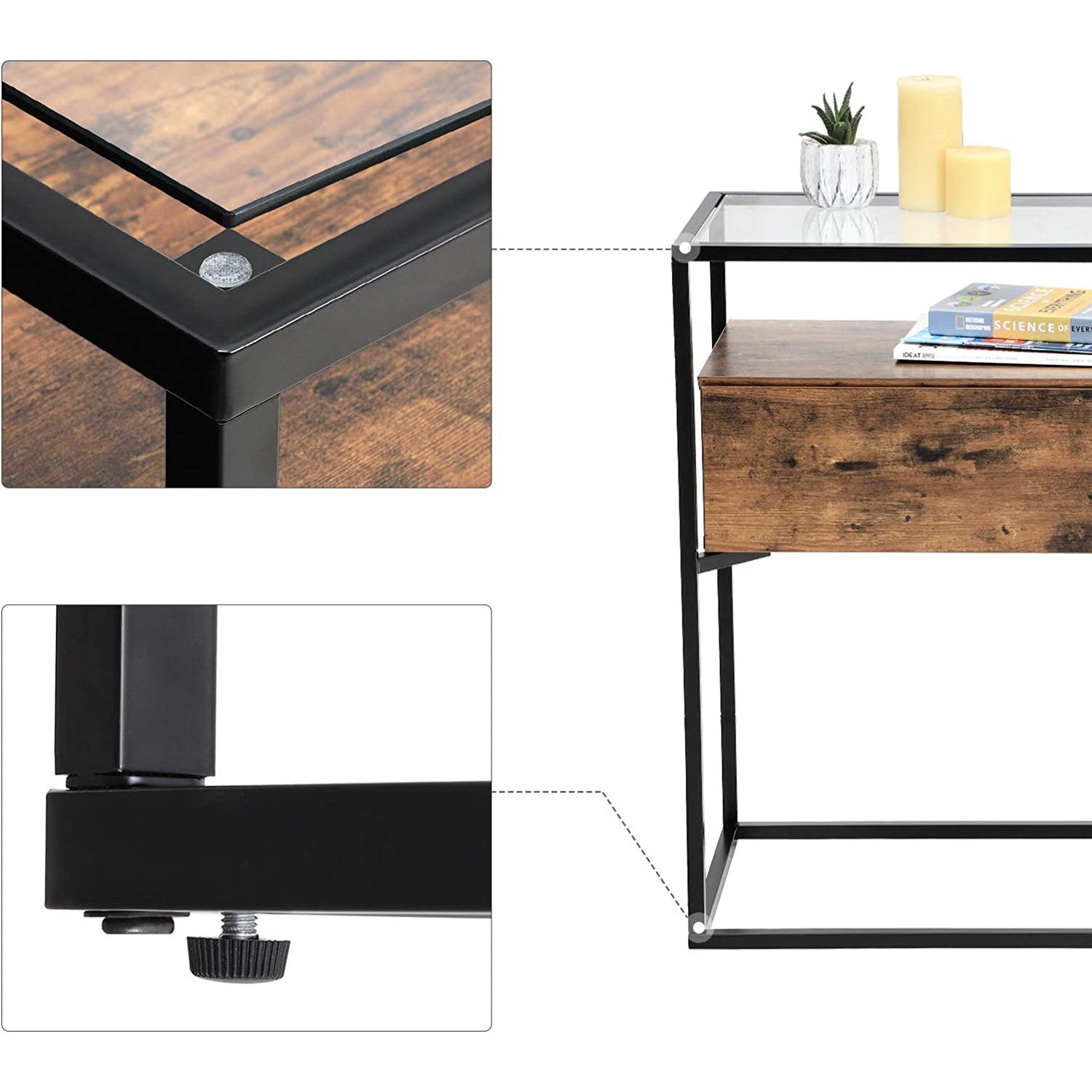 konzolni stol, stol od kaljenog stakla s 2 ladice, 100 x 40 x 80 cm rustikalno smeđa | Vasagle-vitahome.hr