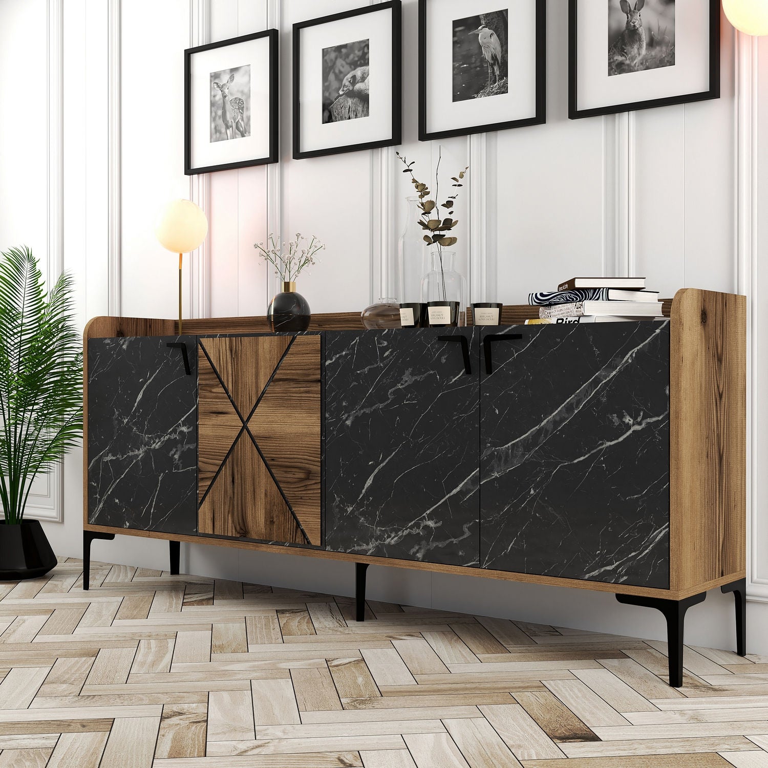 Konzolni stol Venedik - Walnut, Black Marble | AG-vitahome.hr