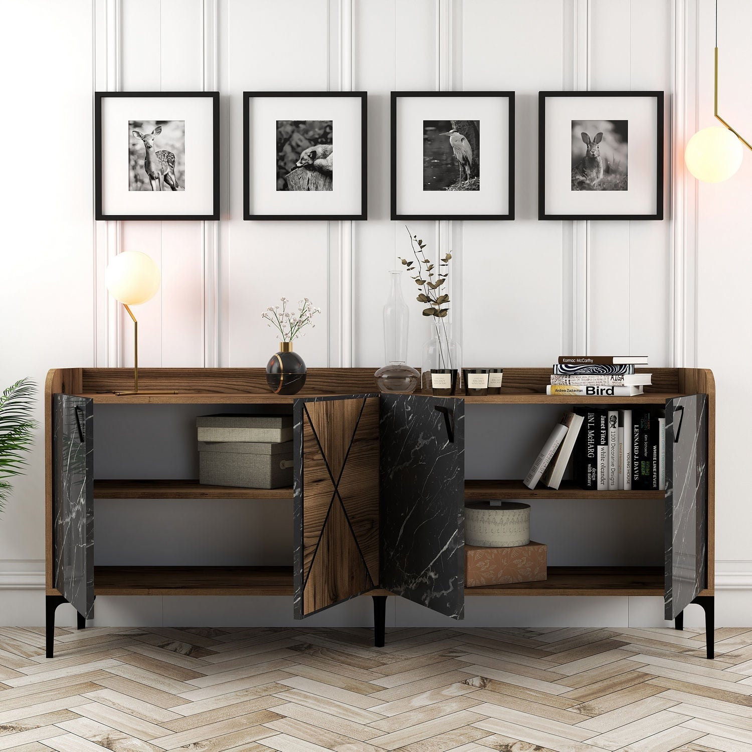 Konzolni stol Venedik - Walnut, Black Marble | AG-vitahome.hr