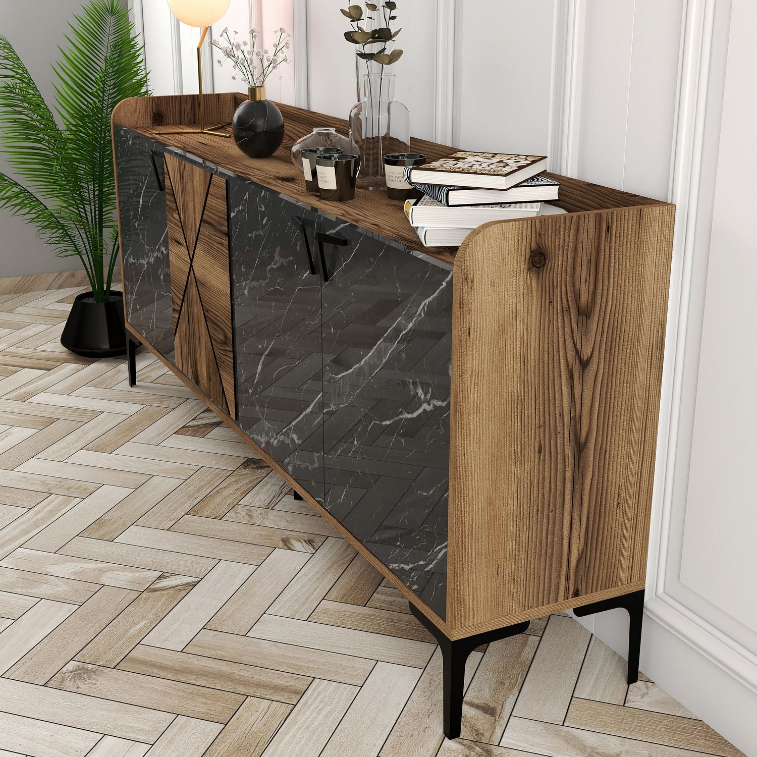 Konzolni stol Venedik - Walnut, Black Marble | AG-vitahome.hr