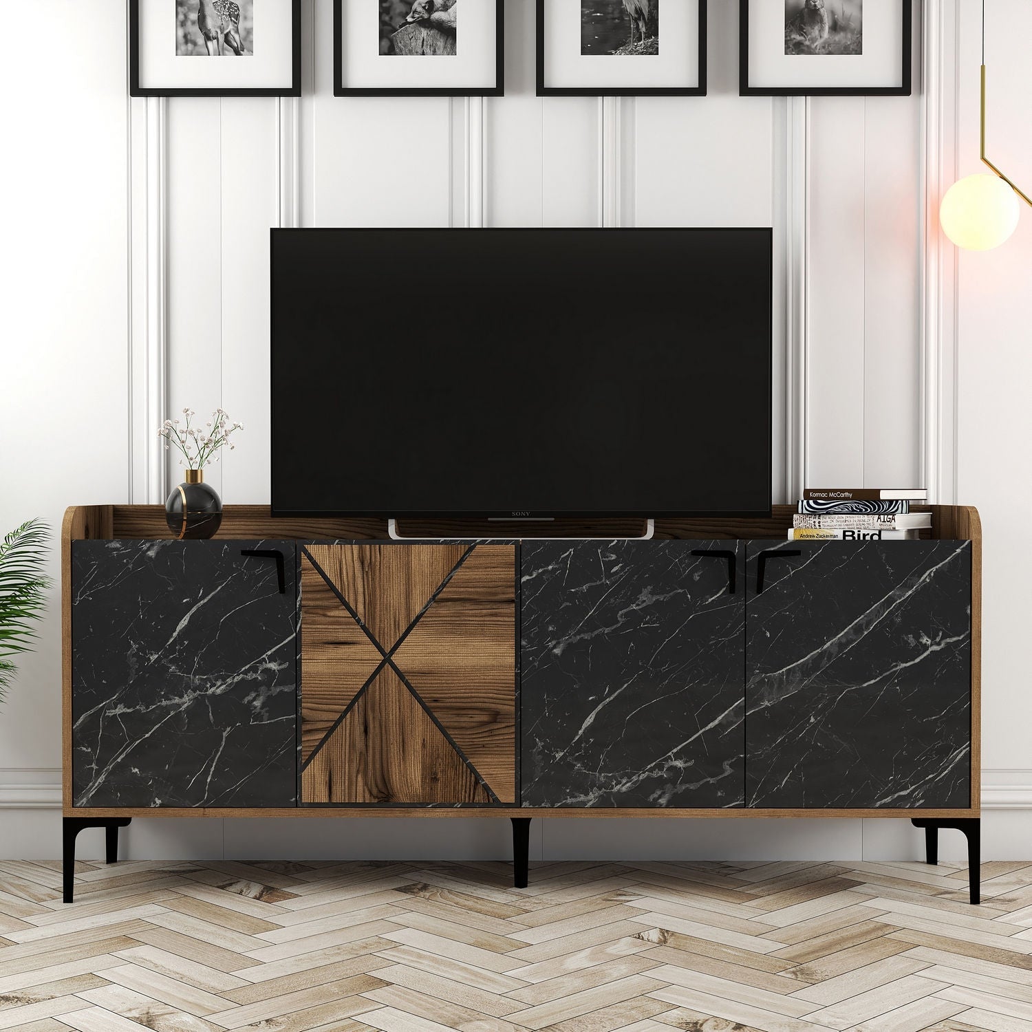 Konzolni stol Venedik - Walnut, Black Marble | AG-vitahome.hr