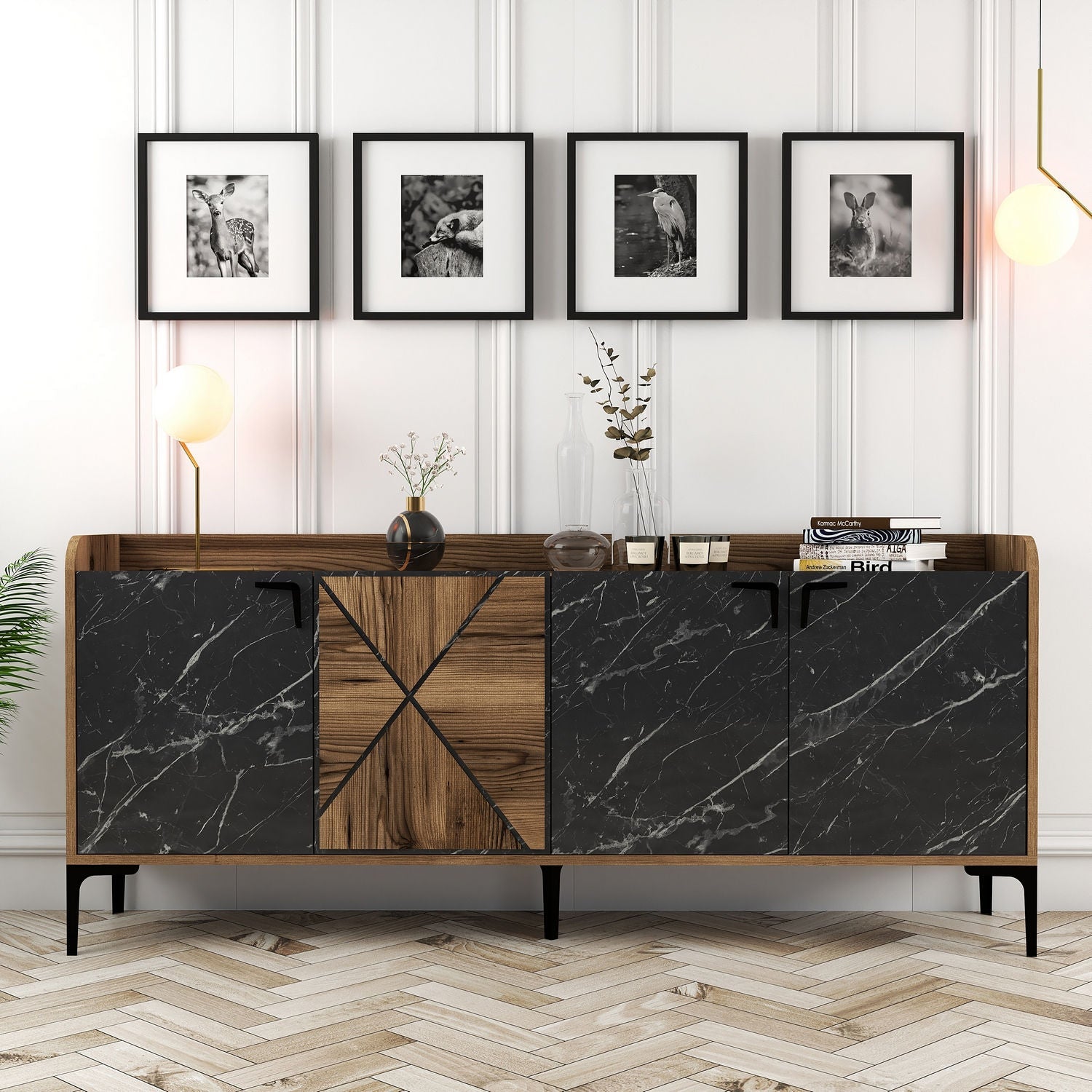 Konzolni stol Venedik - Walnut, Black Marble | AG-vitahome.hr