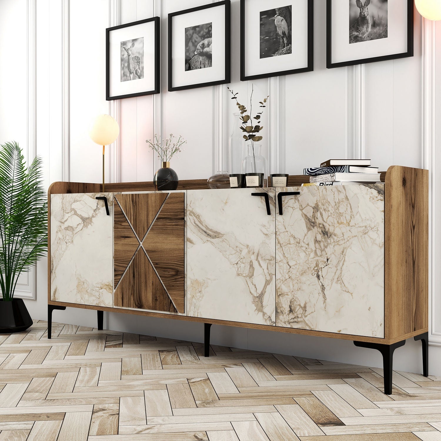 Konzolni stol Venedik - Walnut, White Marble | AG-vitahome.hr