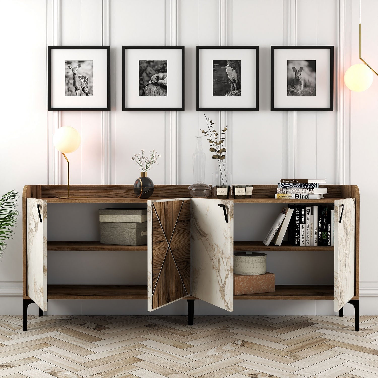 Konzolni stol Venedik - Walnut, White Marble | AG-vitahome.hr
