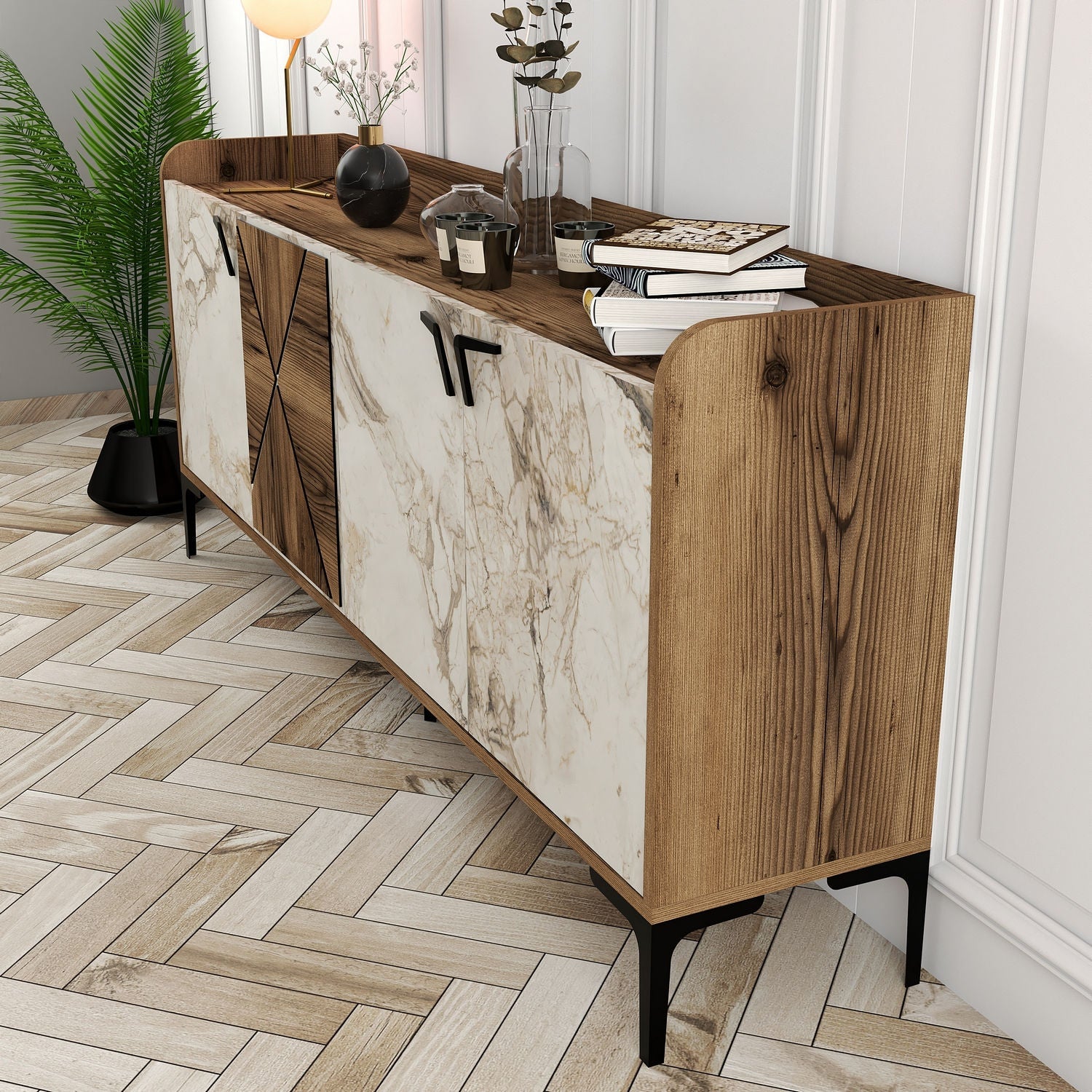 Konzolni stol Venedik - Walnut, White Marble | AG-vitahome.hr