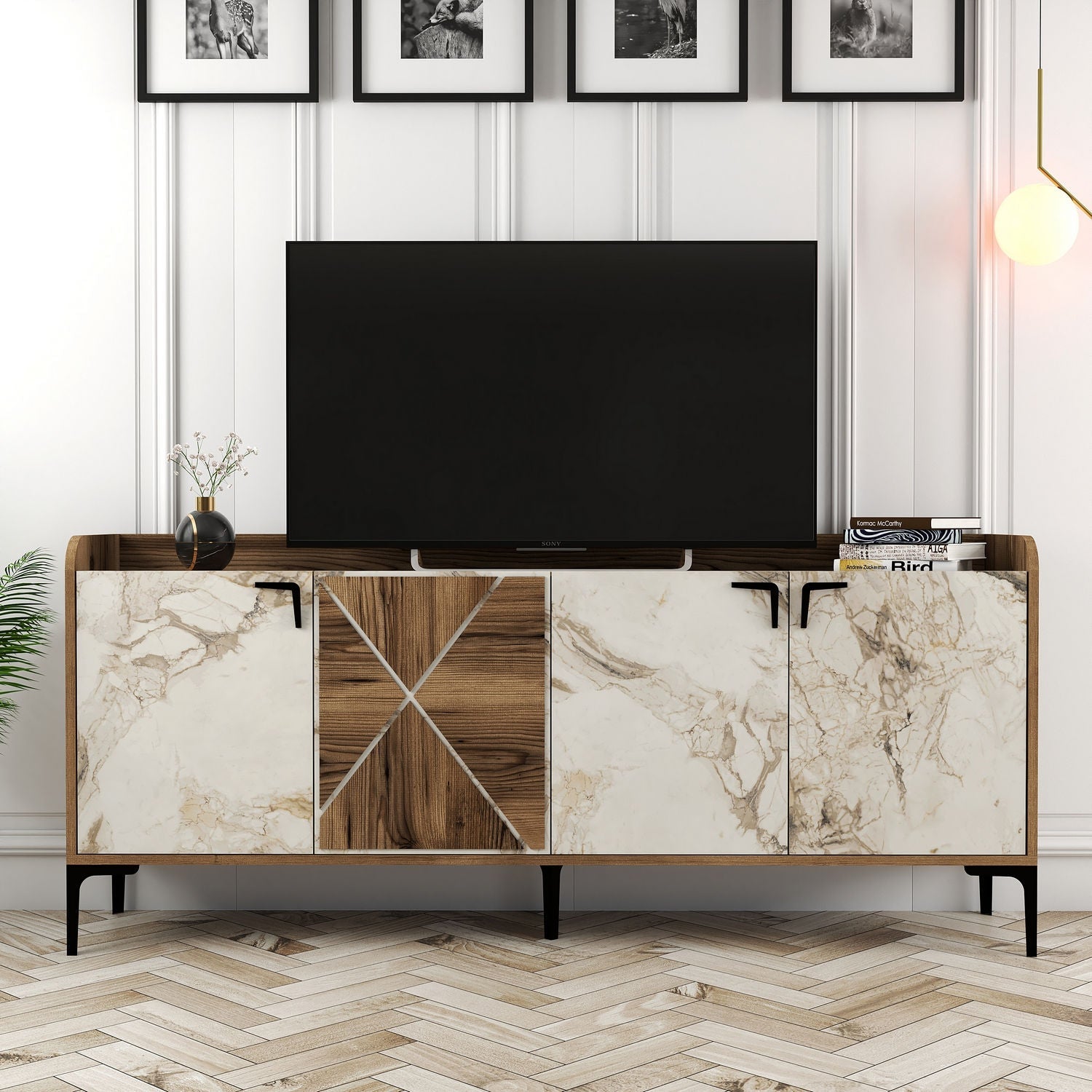 Konzolni stol Venedik - Walnut, White Marble | AG-vitahome.hr