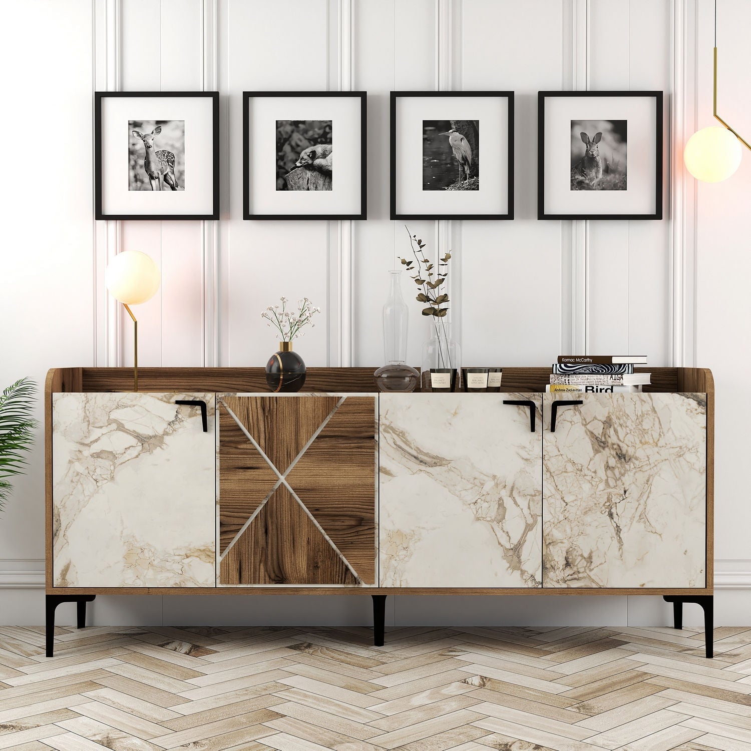 Konzolni stol Venedik - Walnut, White Marble | AG-vitahome.hr
