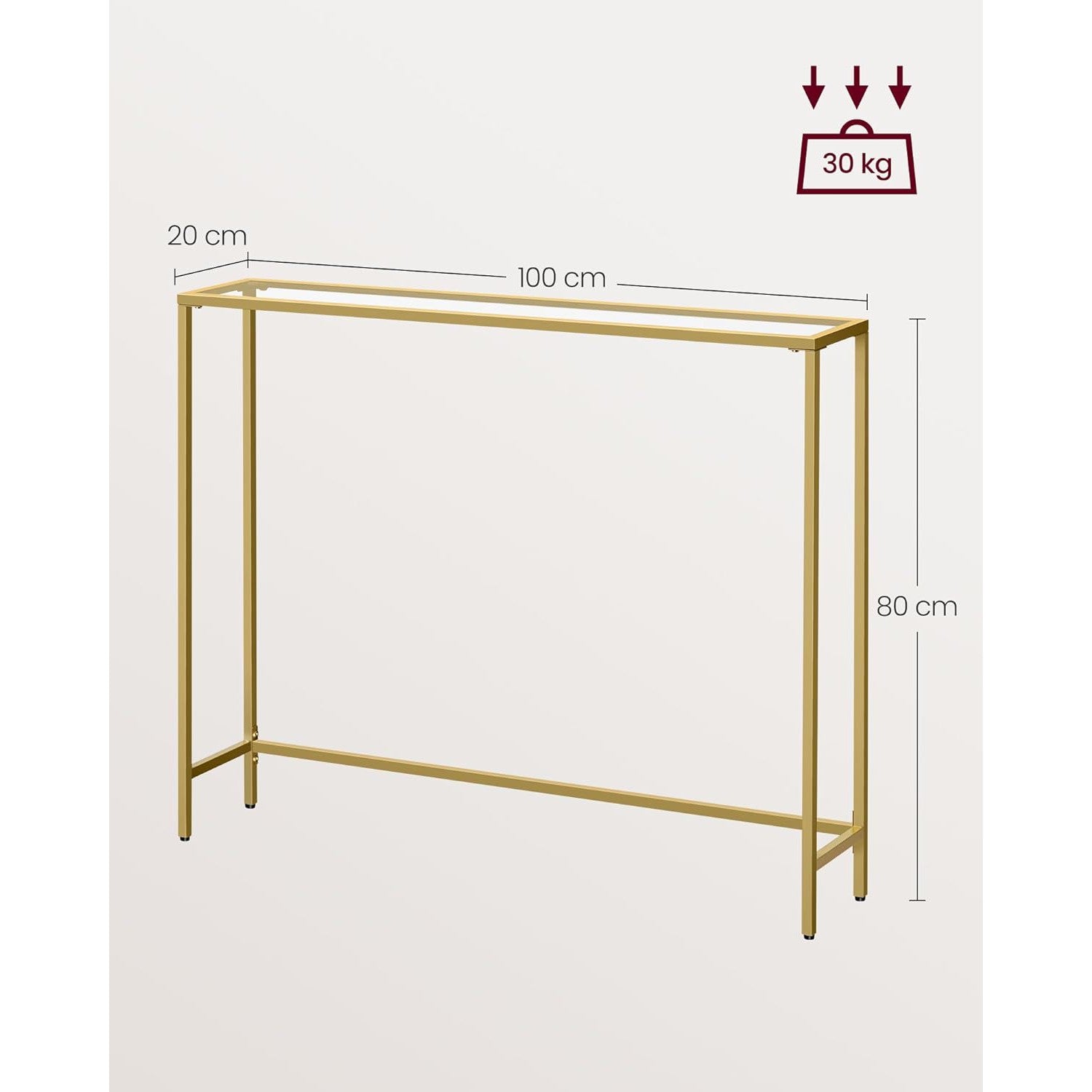 Konzolni stolić od čelika i stakla, 20 x 100 x 80 cm, zlatna | VASAGLE-vitahome.hr