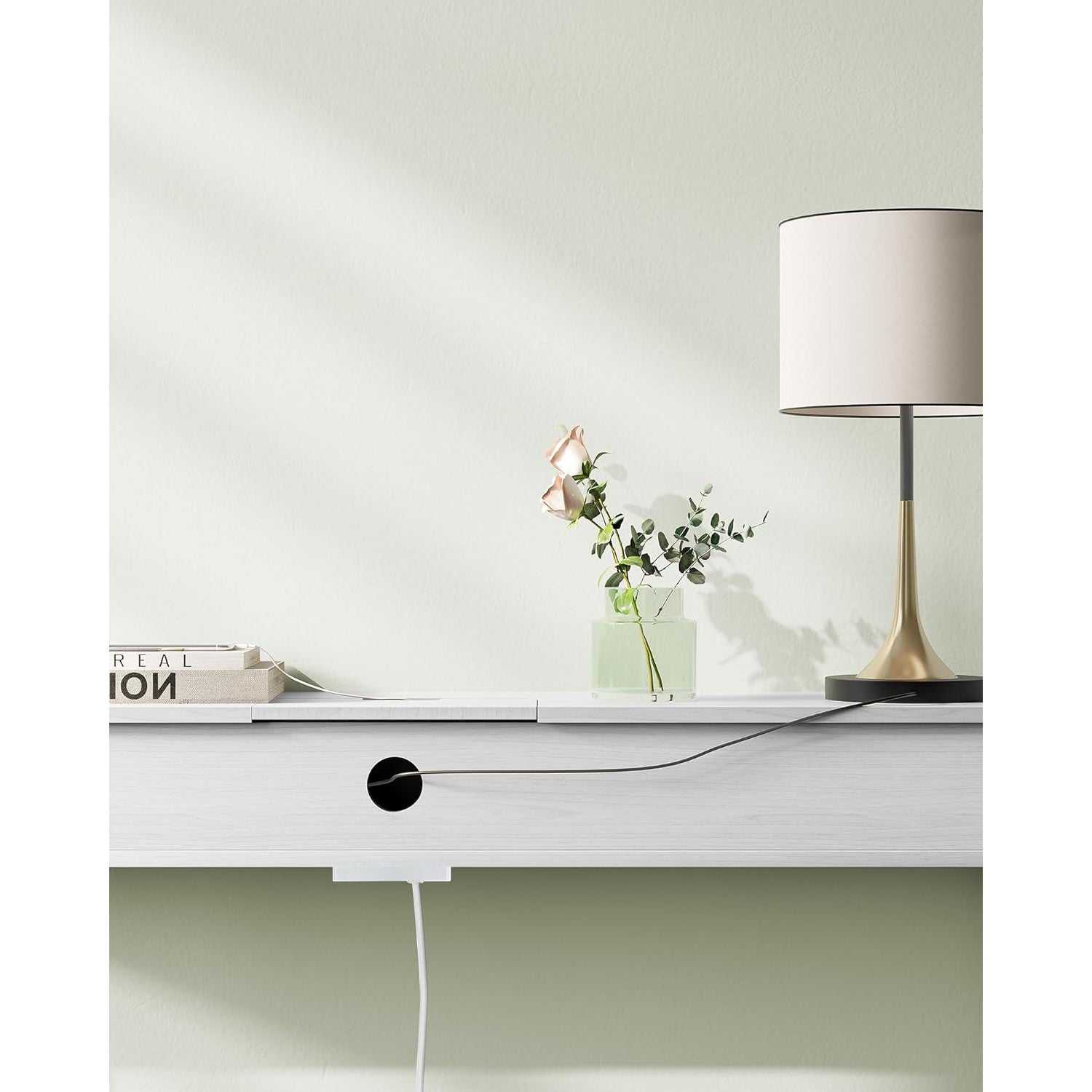 Konzolni stolić s utičnicama i 2 pretinca, 25 x 120 x 81 cm, bijele boje | VASAGLE-vitahome.hr