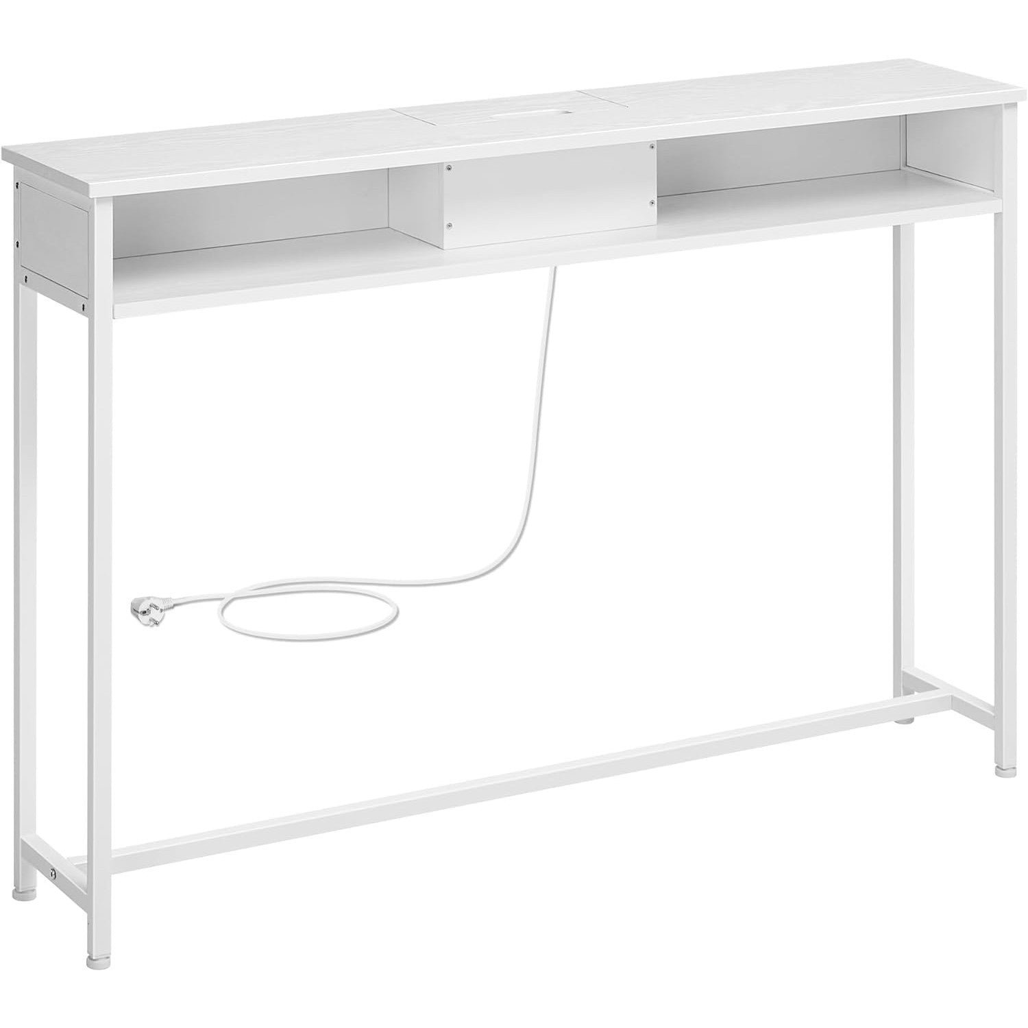 Konzolni stolić s utičnicama i 2 pretinca, 25 x 120 x 81 cm, bijele boje | VASAGLE-vitahome.hr