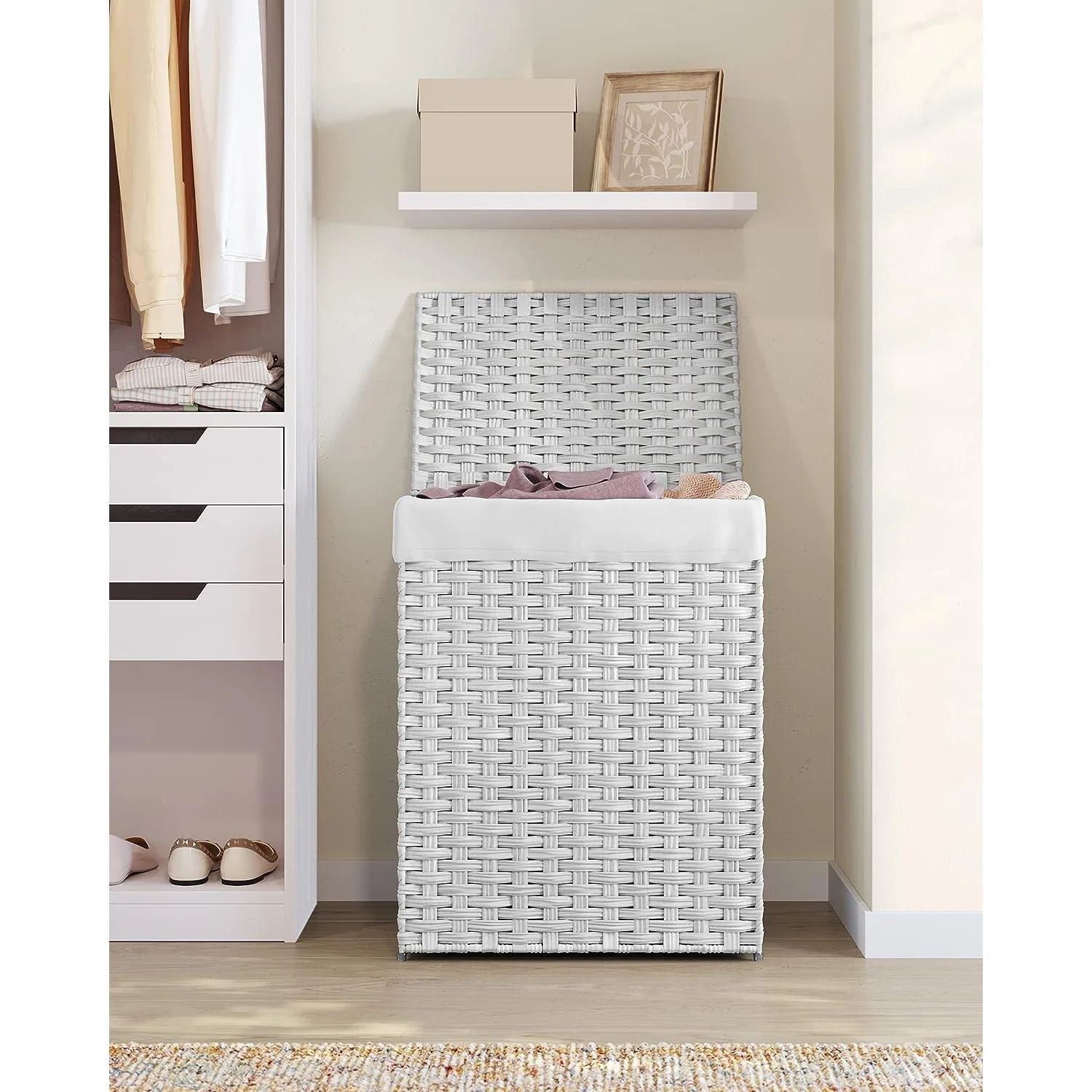 Košara za prljavu odjeću od bambusa, 90 litara, 46 x 33 x 60 cm, bijela | SONGMICS-vitahome.hr