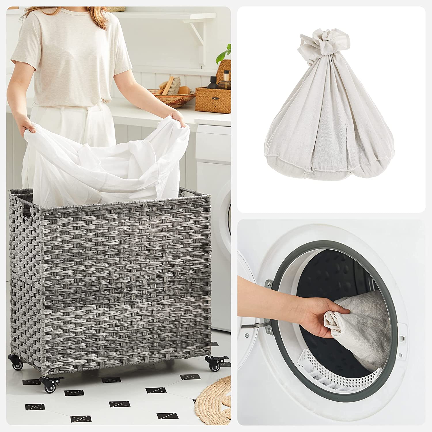 Košara za rublje, 140L , ručno tkana košara za rublje 66 x 60 x 30 cm, siva | SONGMICS-vitahome.hr