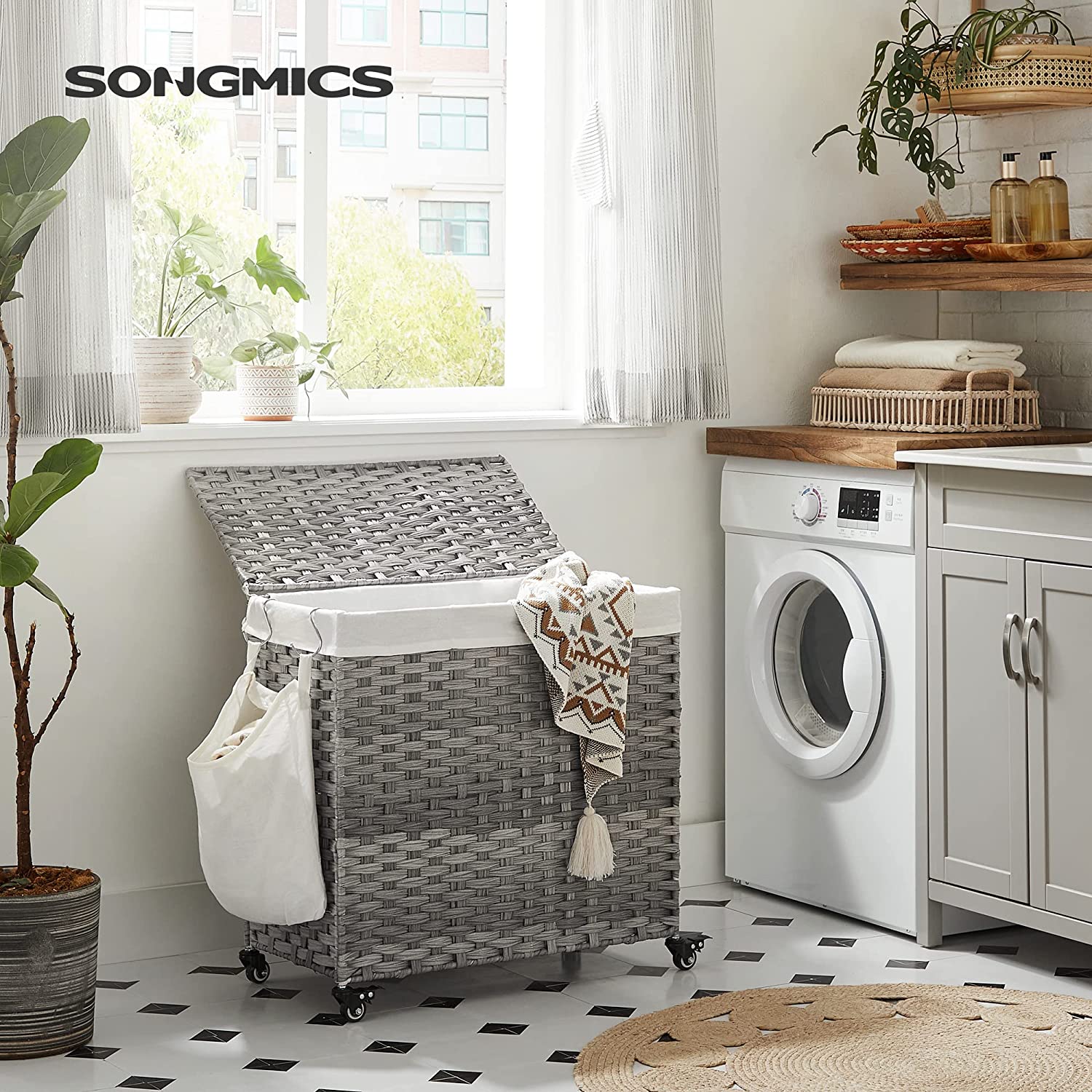 Košara za rublje, 140L , ručno tkana košara za rublje 66 x 60 x 30 cm, siva | SONGMICS-vitahome.hr