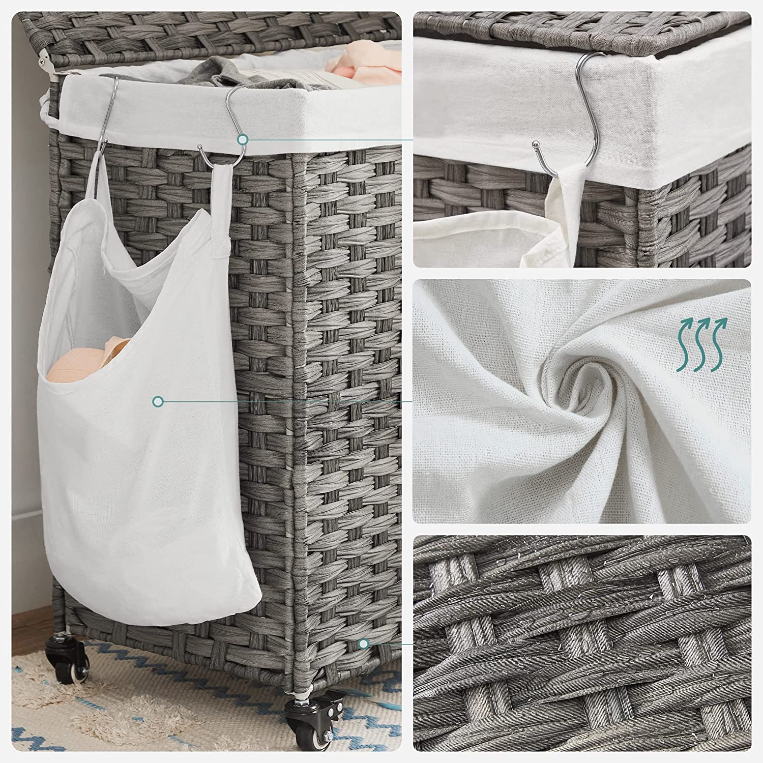 Košara za rublje, 140L , ručno tkana košara za rublje 66 x 60 x 30 cm, siva | SONGMICS-vitahome.hr