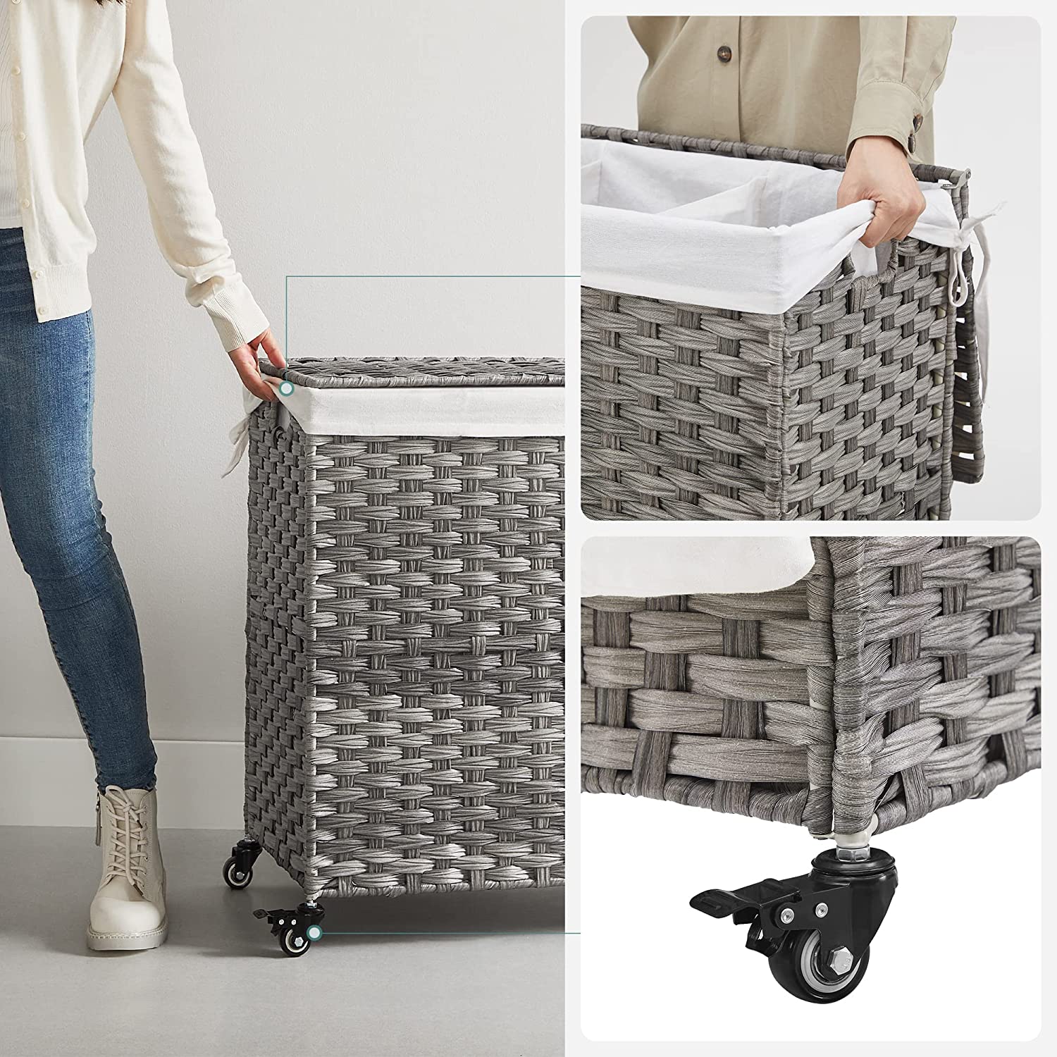 Košara za rublje, 140L , ručno tkana košara za rublje 66 x 60 x 30 cm, siva | SONGMICS-vitahome.hr