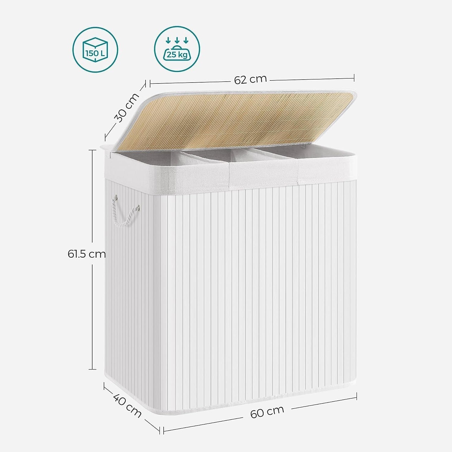 Košara za rublje 150L, 60 x 61,5 x 40 cm, bijela | SONGMICS-vitahome.hr