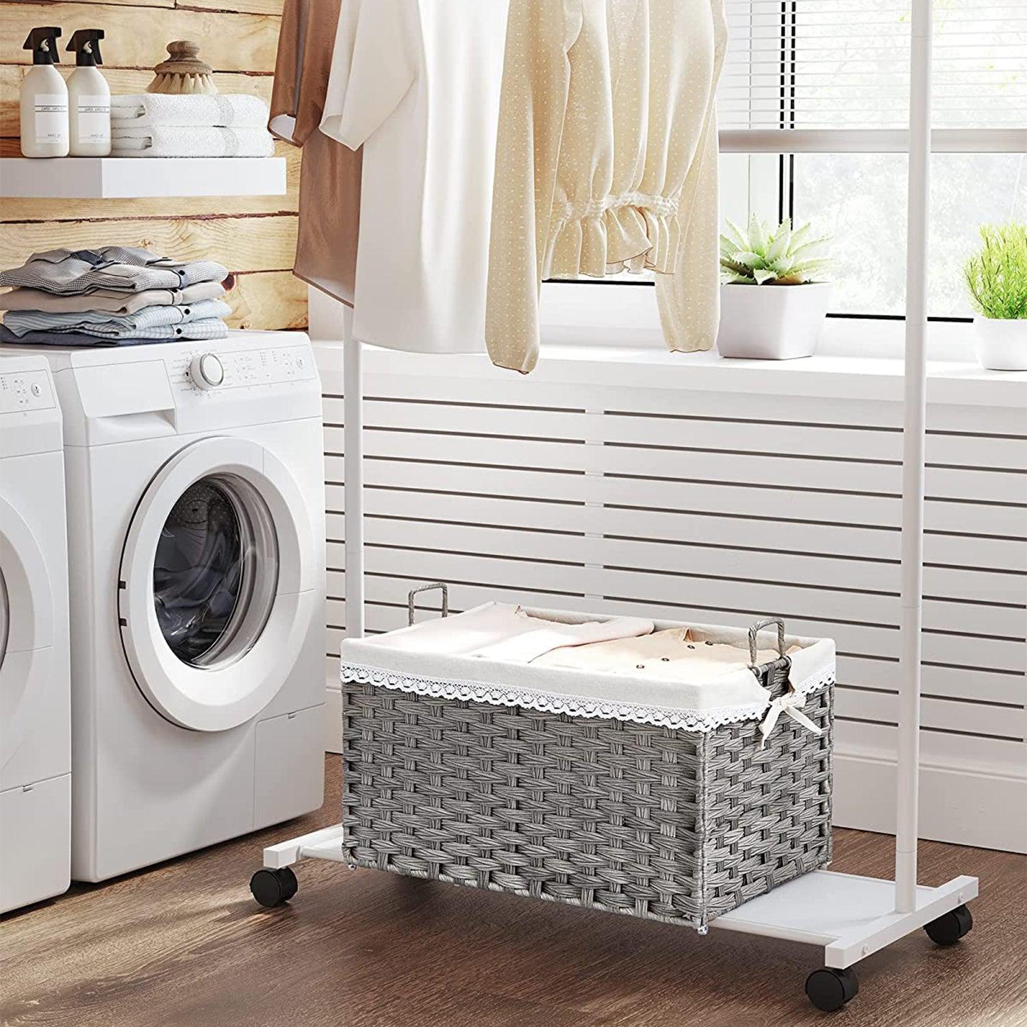 Košara za rublje 75L, sklopiva košara za odjeću, 2 uklonjive unutarnje vrećice, siva | SONGMICS-vitahome.hr