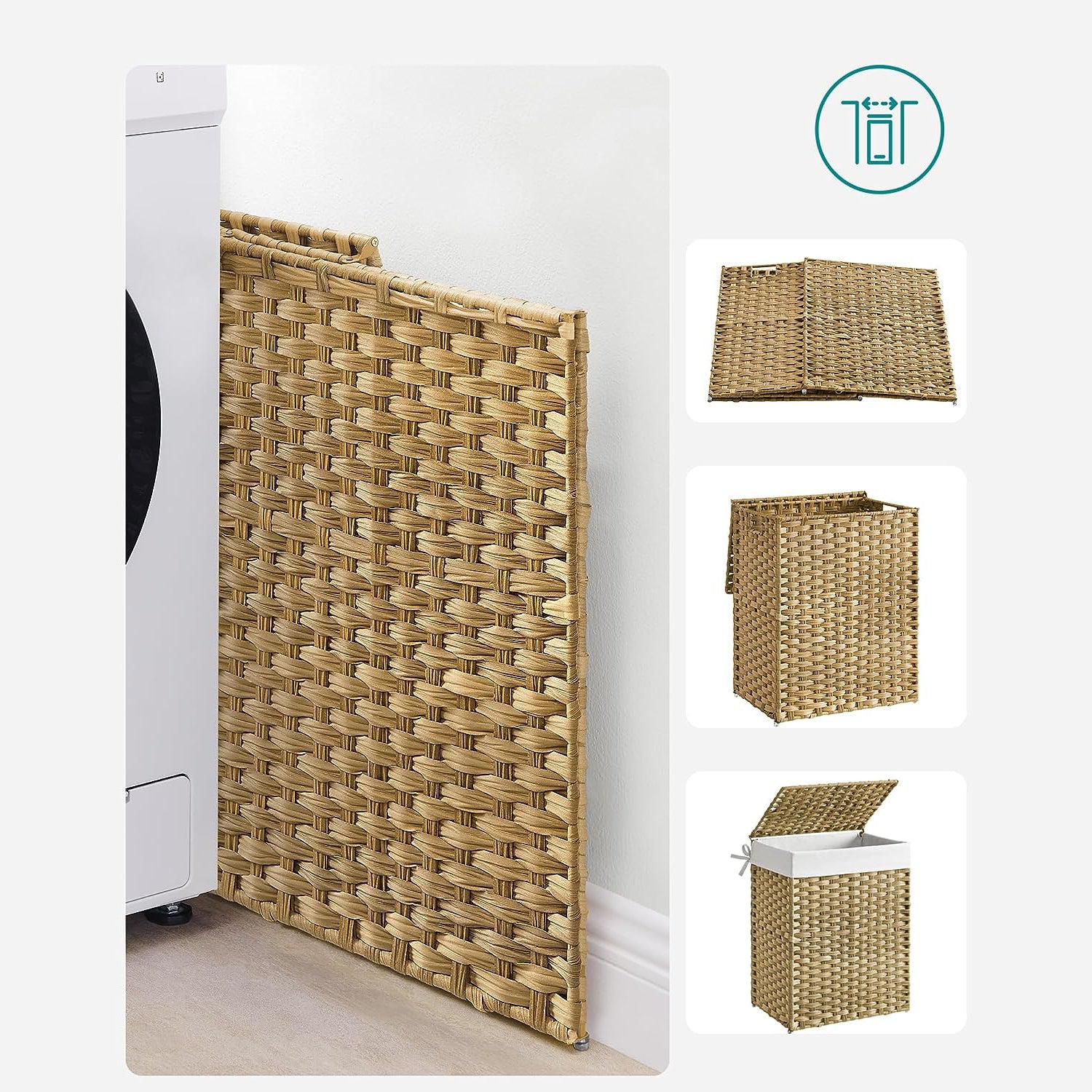 Košara za rublje, 90 litara, sintetička trska, košara za rublje s poklopcem i ručkom | SONGMICS-vitahome.hr