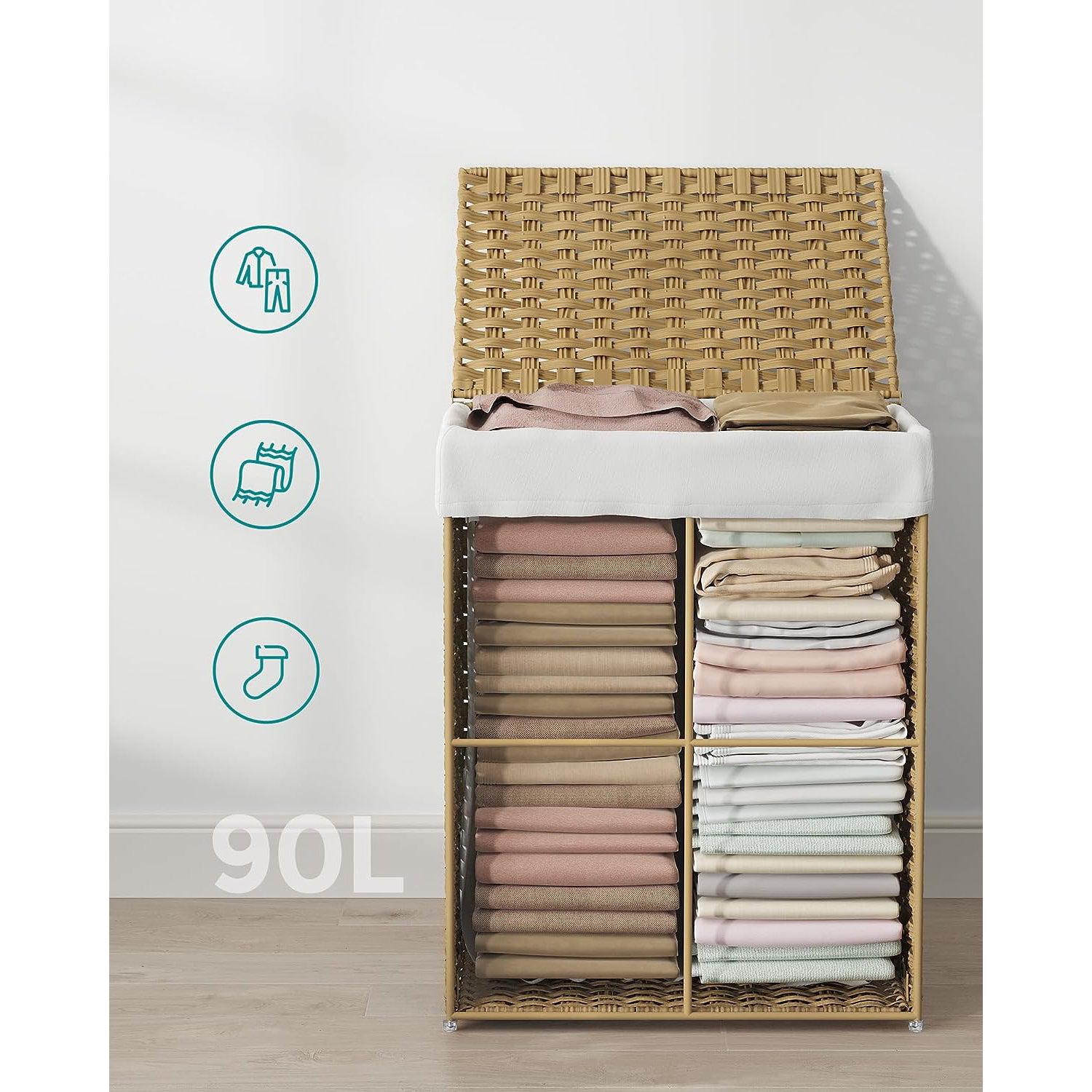 Košara za rublje, 90 litara, sintetička trska, košara za rublje s poklopcem i ručkom | SONGMICS-vitahome.hr