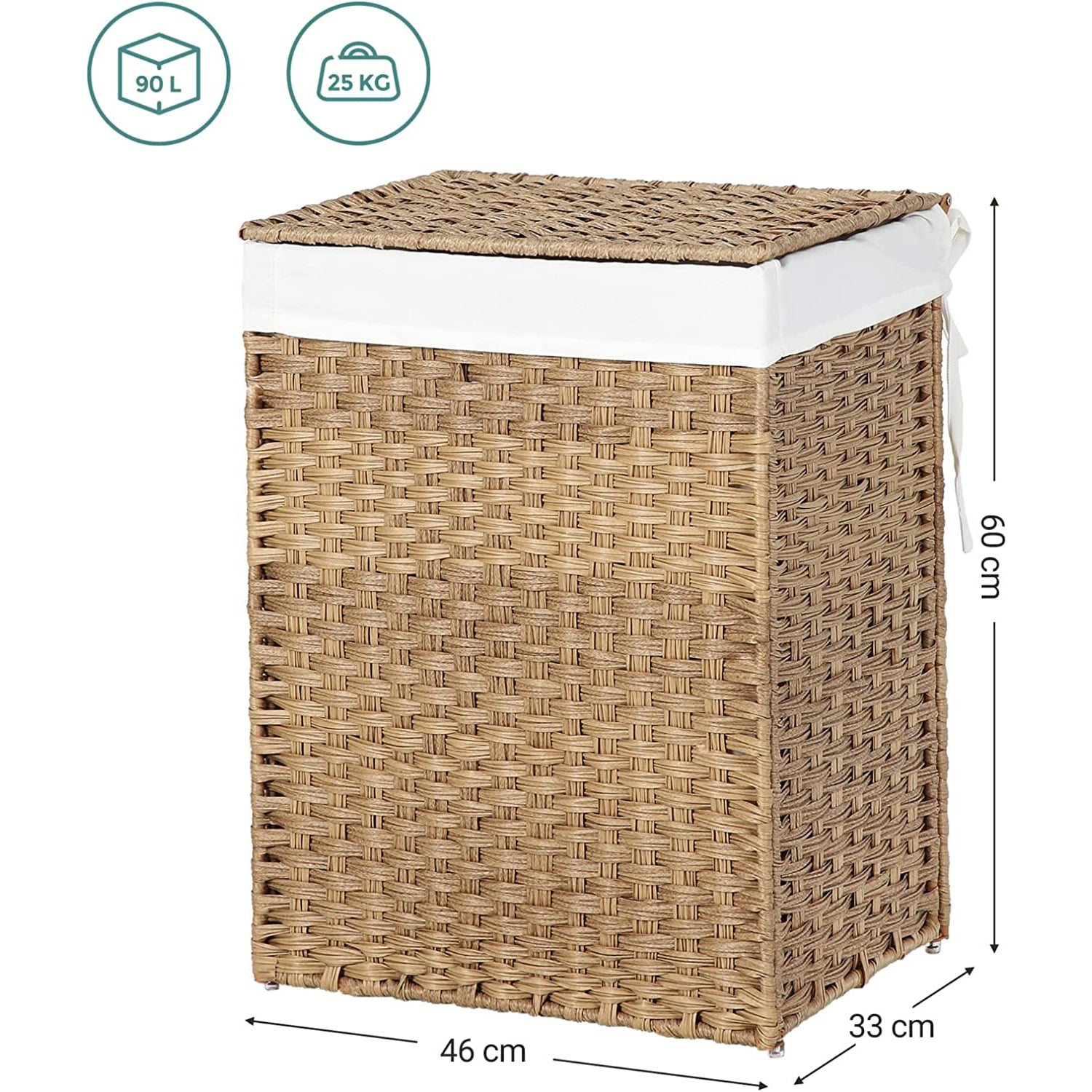 Košara za rublje, 90 litara, sintetička trska, košara za rublje s poklopcem i ručkom | SONGMICS-vitahome.hr