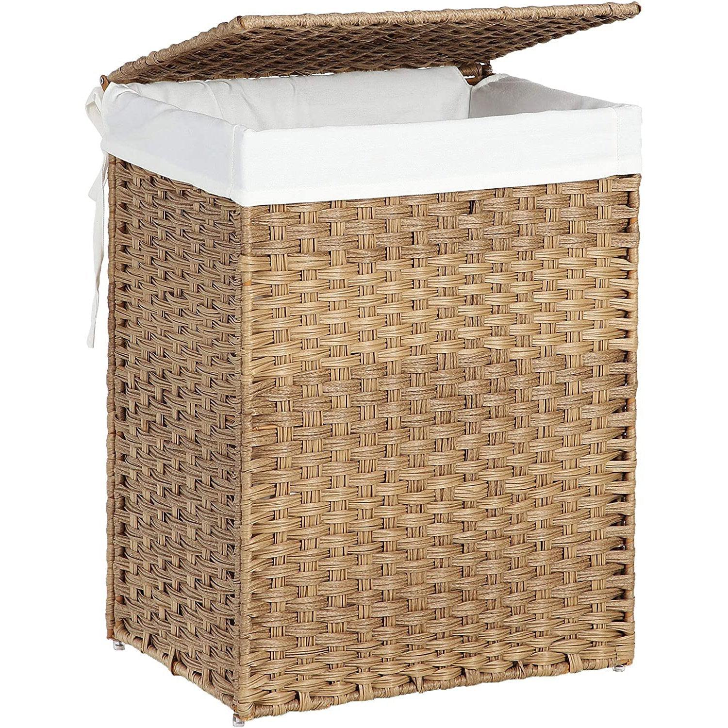 Košara za rublje, 90 litara, sintetička trska, košara za rublje s poklopcem i ručkom | SONGMICS-vitahome.hr