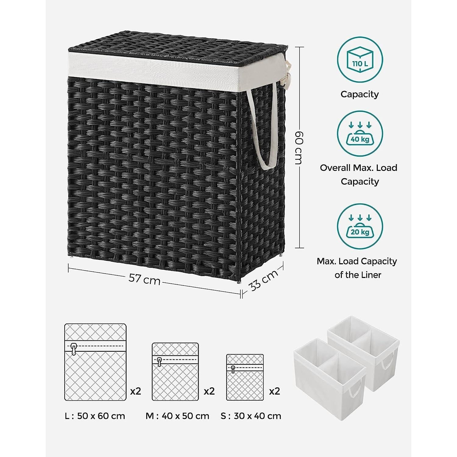 Košara za rublje, crna košara za rublje 110 litara | SONGMICS-vitahome.hr