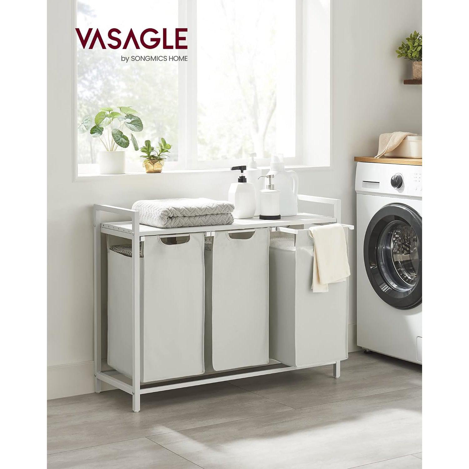 Košara za rublje, držač za rublje s 3 odjeljka i metalnim okvirom, bijela | Vasagle-vitahome.hr
