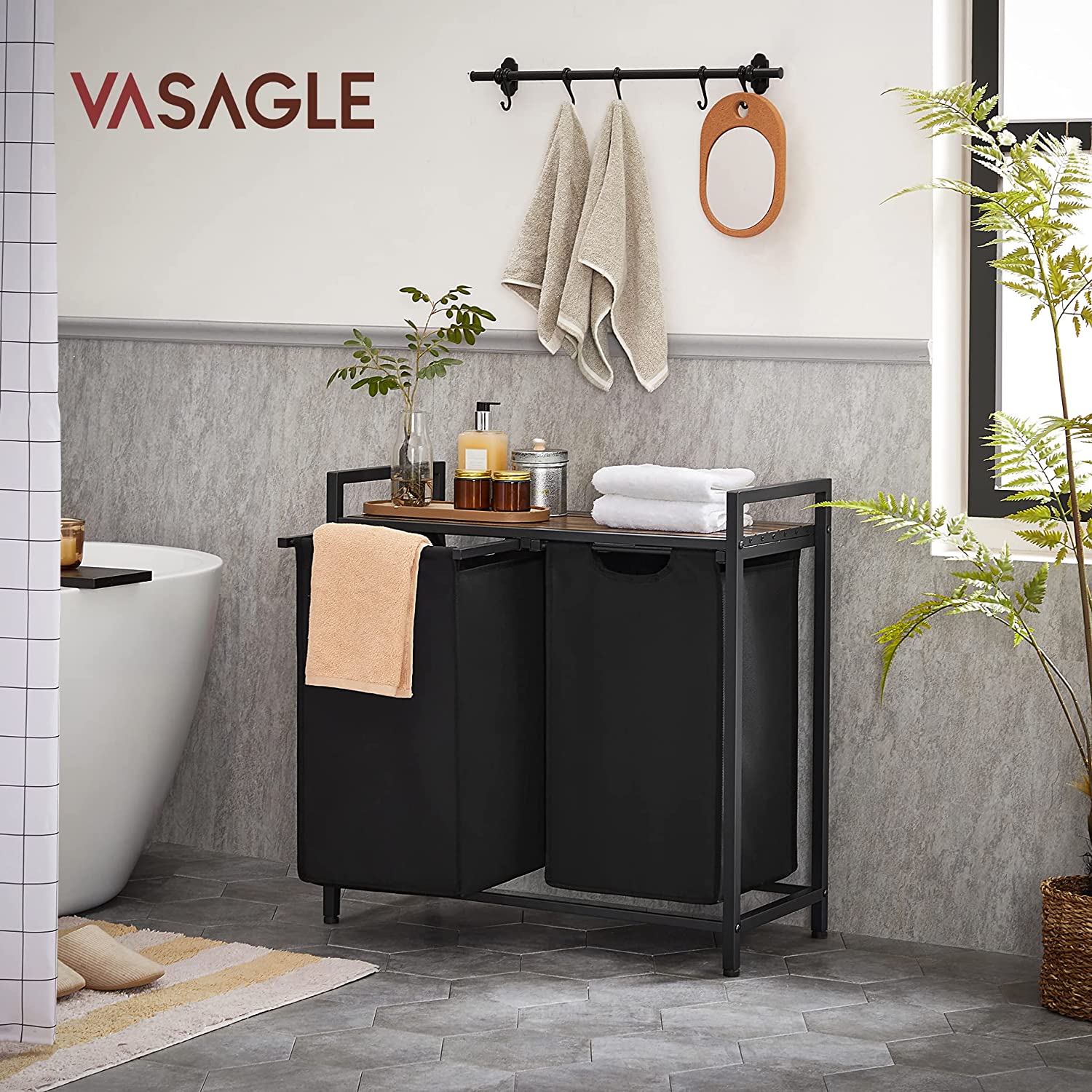 Košara za rublje, košara za rublje 2 x 46 litara, 73 x 33 x 72 cm, rustikalno smeđa - | Vasagle-vitahome.hr