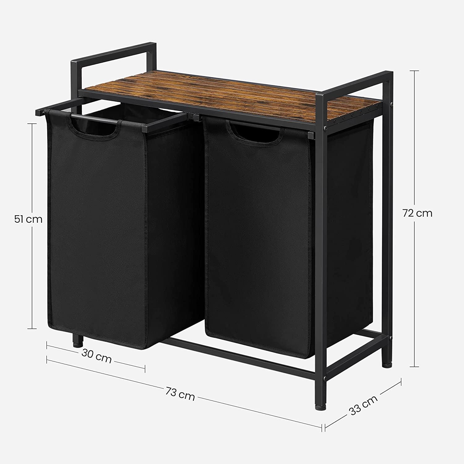 Košara za rublje, košara za rublje 2 x 46 litara, 73 x 33 x 72 cm, rustikalno smeđa - | Vasagle-vitahome.hr