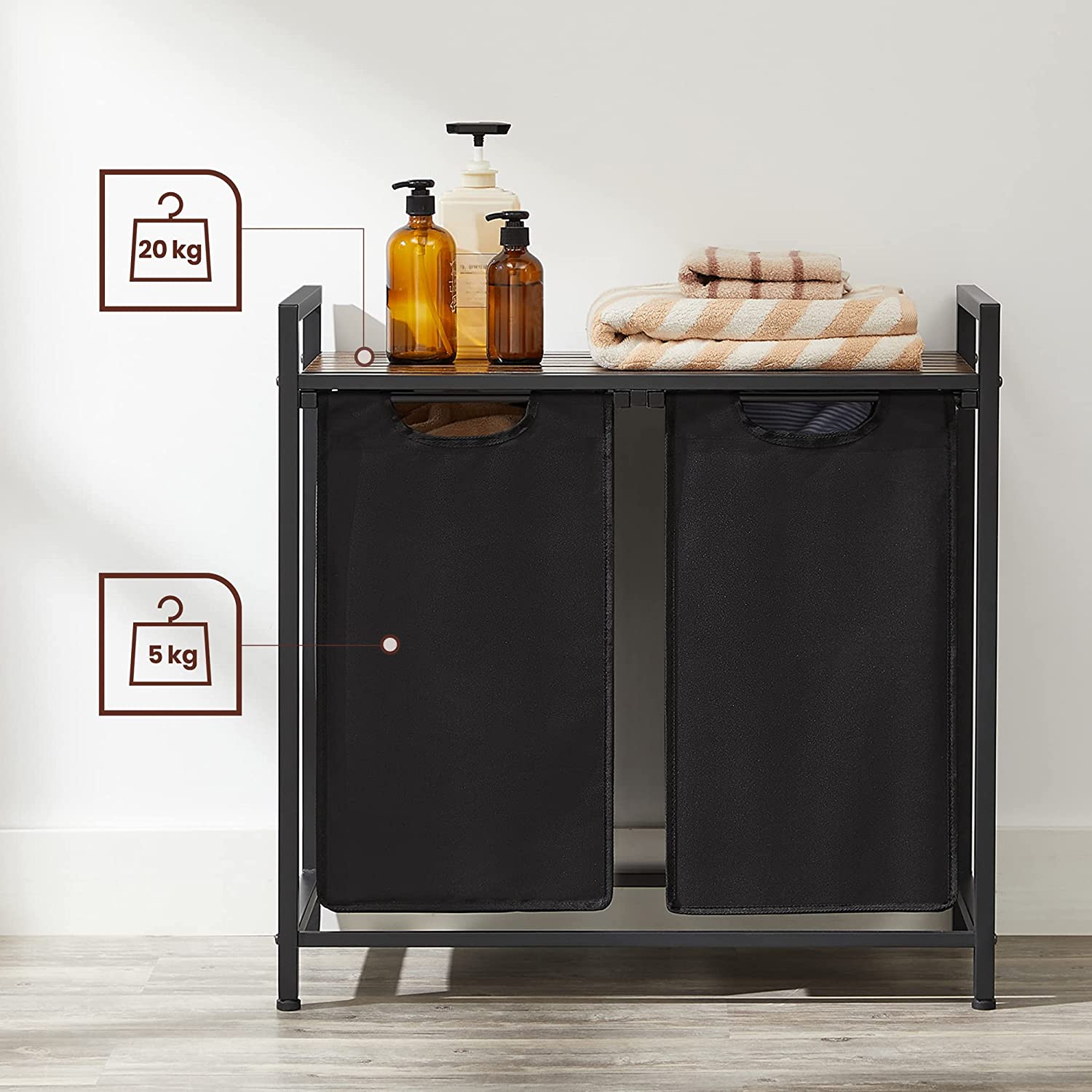Košara za rublje, košara za rublje 2 x 46 litara, 73 x 33 x 72 cm, rustikalno smeđa - | Vasagle-vitahome.hr