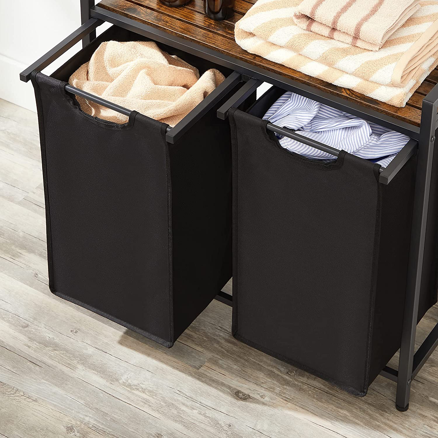 Košara za rublje, košara za rublje 2 x 46 litara, 73 x 33 x 72 cm, rustikalno smeđa - | Vasagle-vitahome.hr