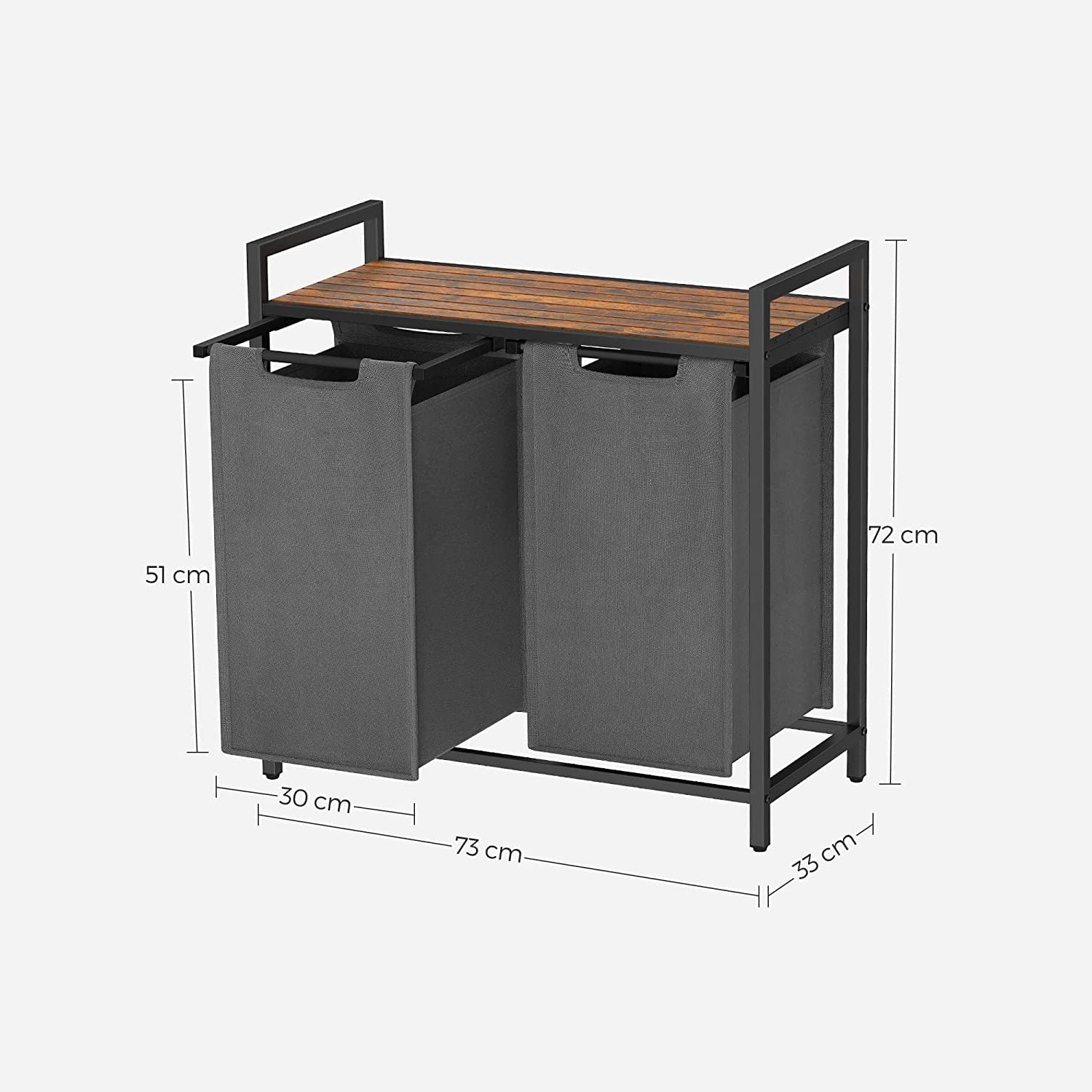 Košara za rublje, košara za rublje s 2 odjeljka, 2 x 46 litara, siva | VASAGLE-vitahome.hr