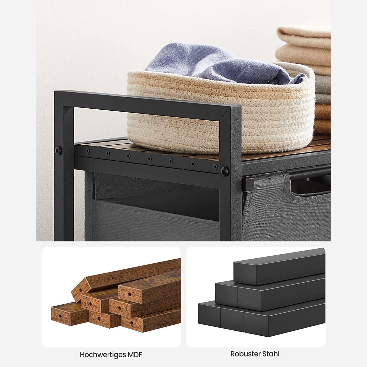 Košara za rublje, košara za rublje s 2 odjeljka, 2 x 46 litara, siva | VASAGLE-vitahome.hr