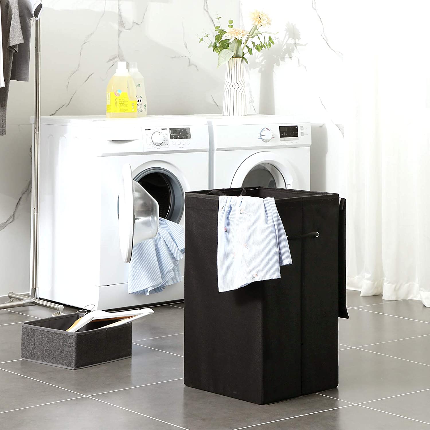Košara za rublje, košara za rublje s magnetnim poklopcem i ručkom 85L, crna | SONGMICS-vitahome.hr