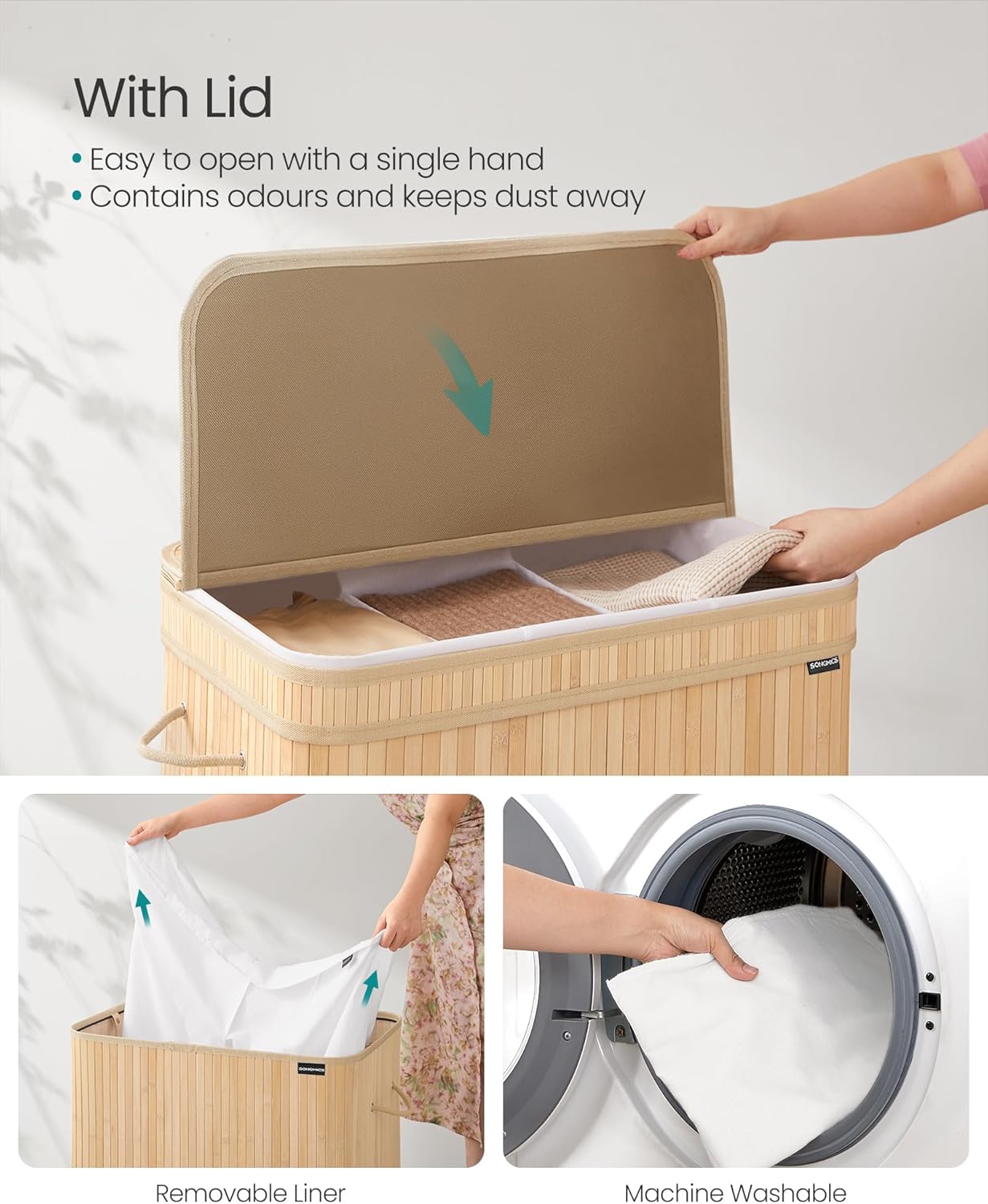 Košara za rublje od bambusa, 41,5 x 62,5 x 61 cm, 150 l, prirodno bež boje | SONGMICS-SONGMICS-Vita Home