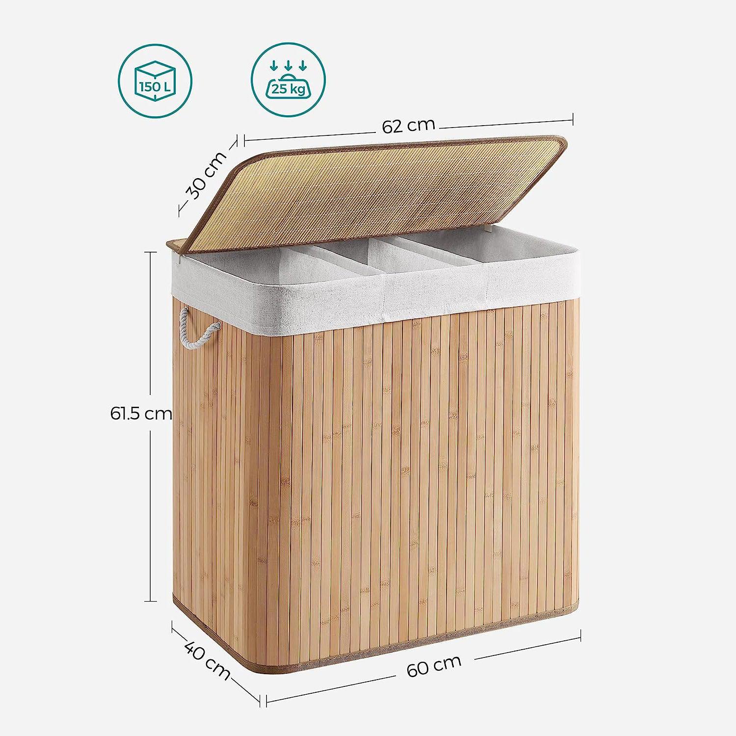 Košara za rublje od bambusa s poklopcem i ručkama, 150 litara | SONGMICS-vitahome.hr