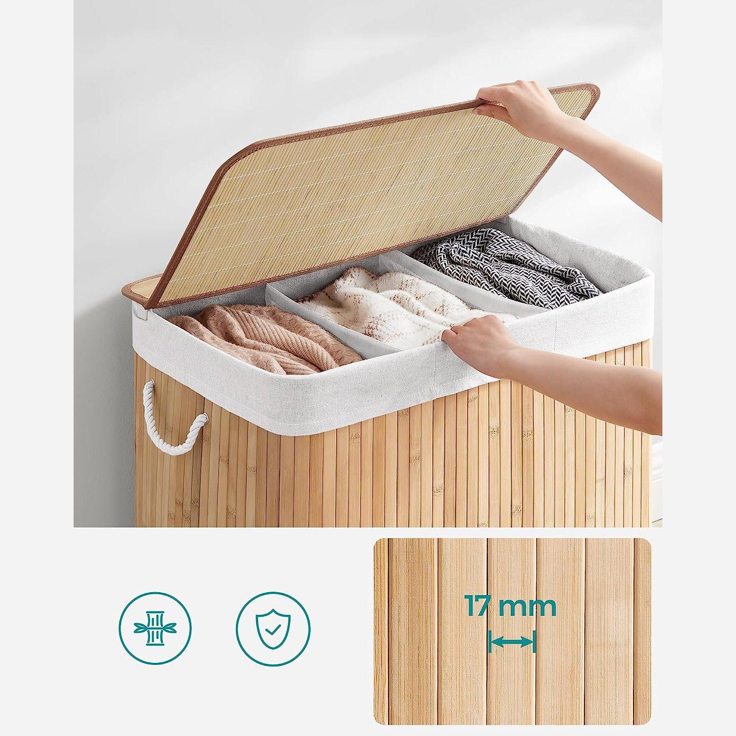 Košara za rublje od bambusa s poklopcem i ručkama, 150 litara | SONGMICS-vitahome.hr