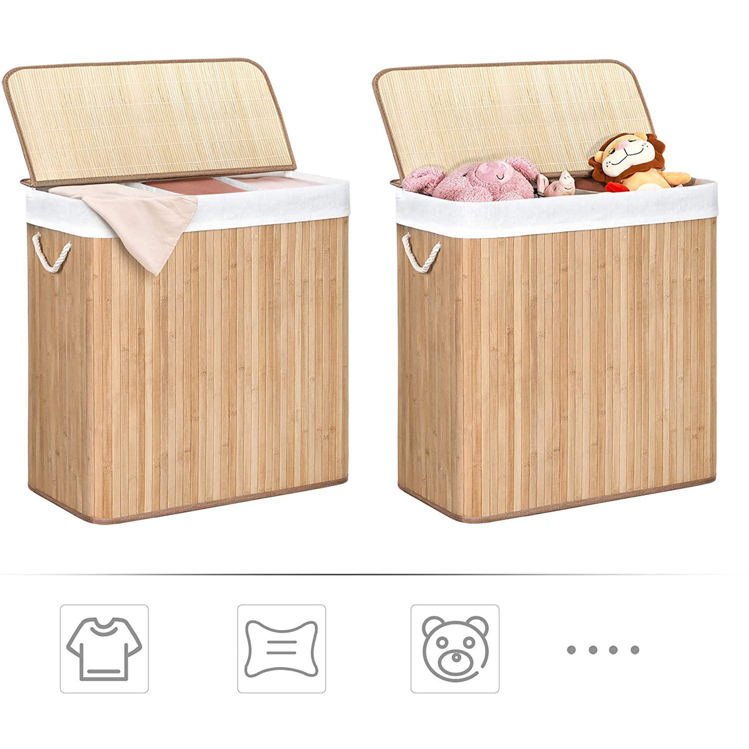 Košara za rublje od bambusa s poklopcem i ručkama, 150 litara | SONGMICS-vitahome.hr