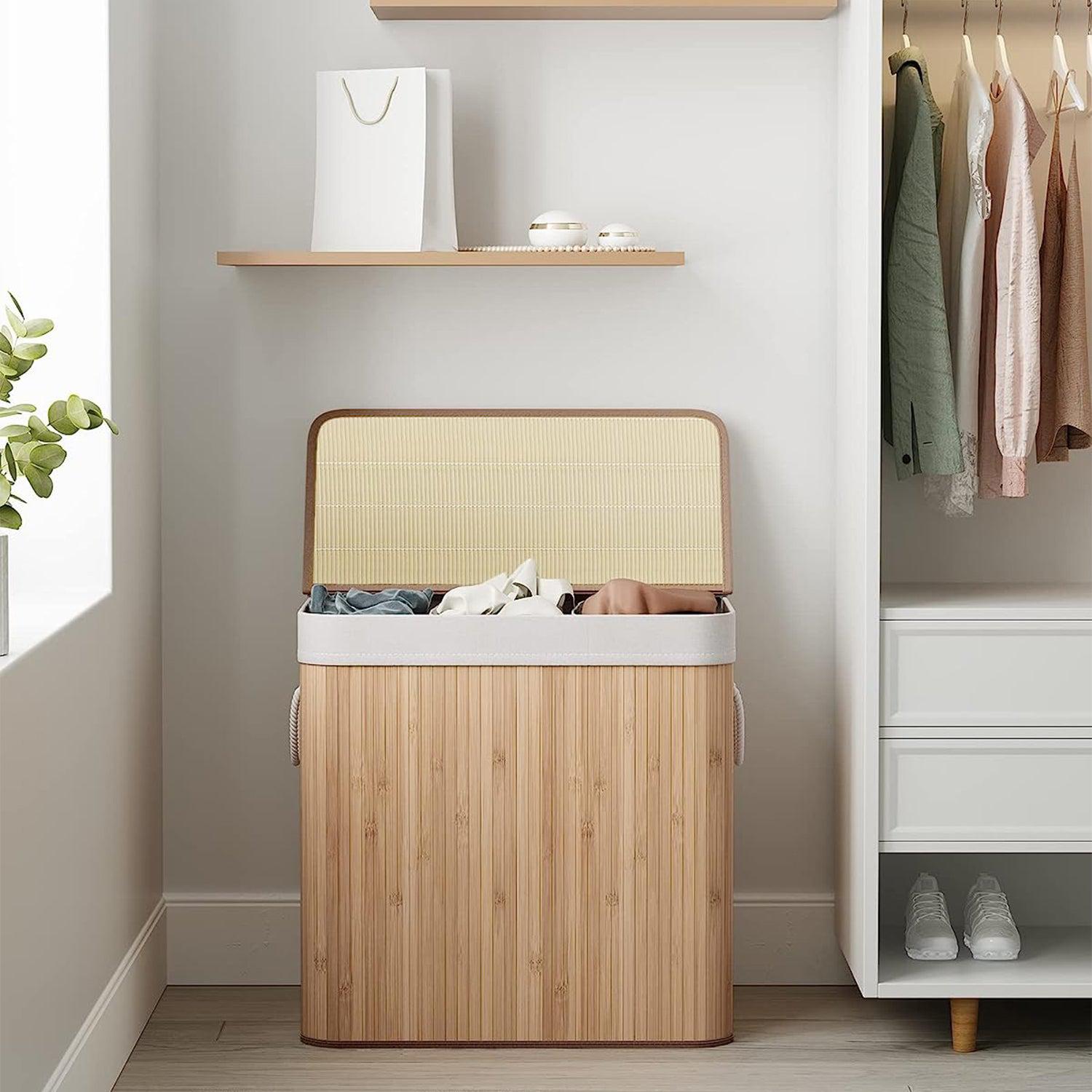Košara za rublje od bambusa s poklopcem i ručkama, 150 litara | SONGMICS-vitahome.hr