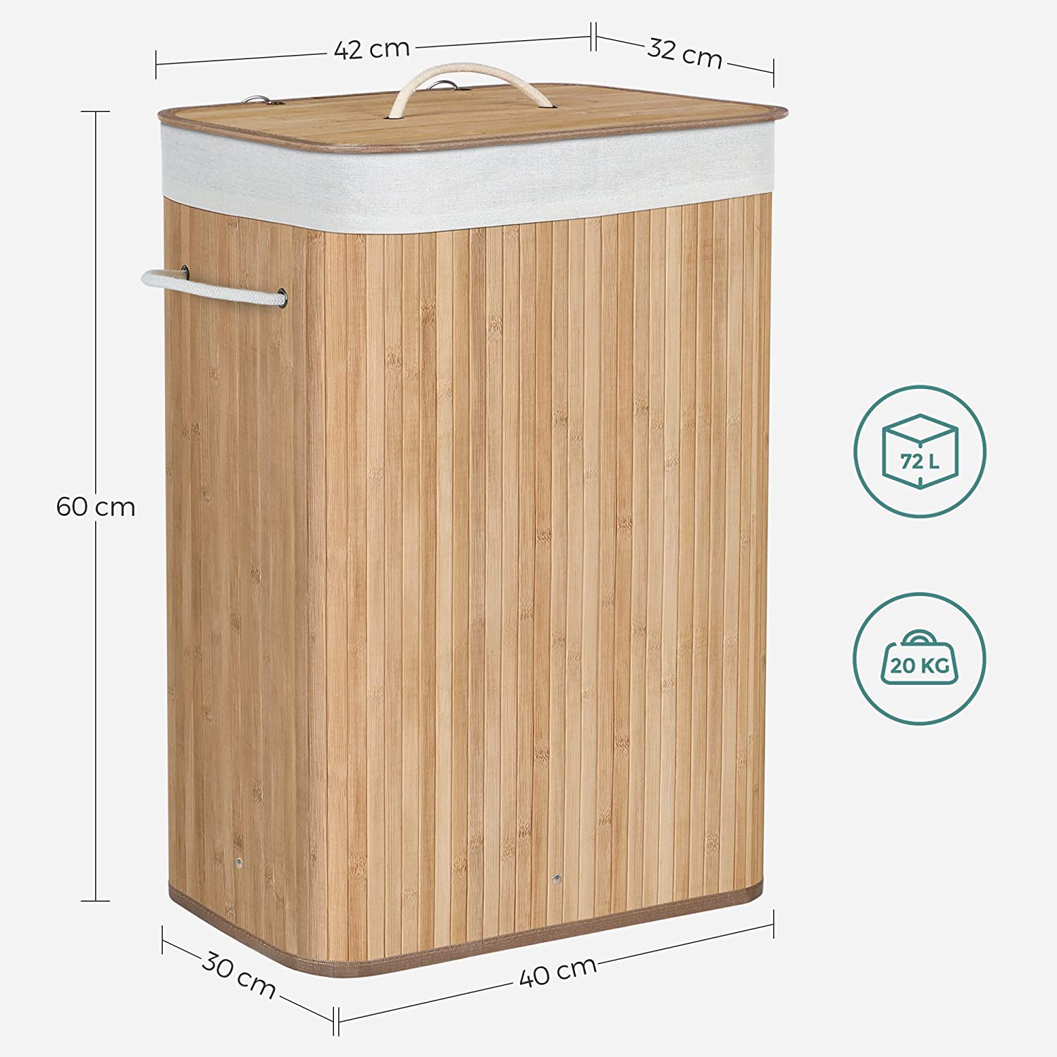 Košara za rublje od bambusa, XL sklopivi stalak za rublje 72L | SONGMICS-vitahome.hr