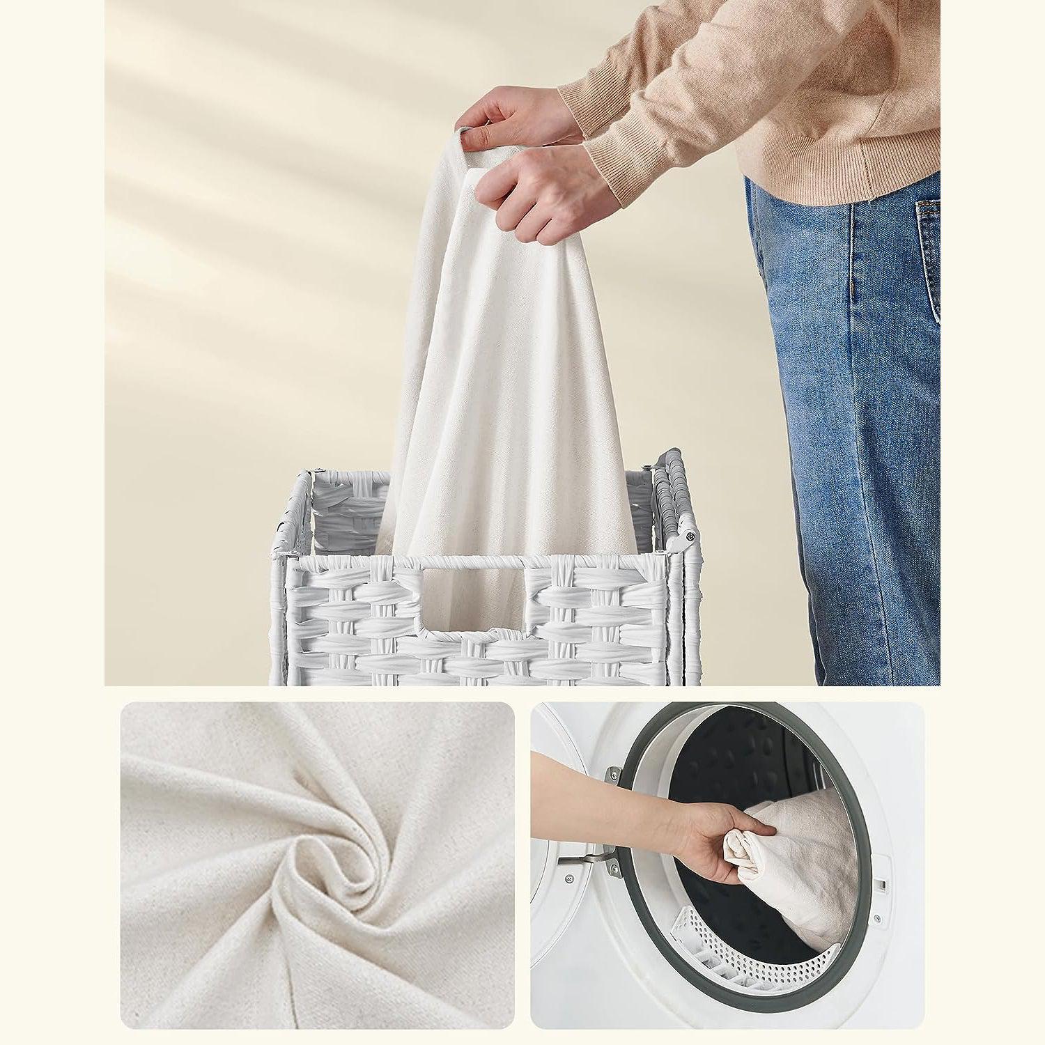Košara za rublje, ručno tkana košara za rublje, 90L, bijela | SONGMICS-vitahome.hr