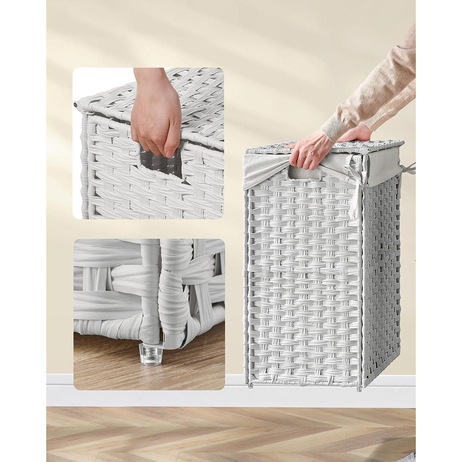 Košara za rublje, ručno tkana košara za rublje, 90L, bijela | SONGMICS-vitahome.hr